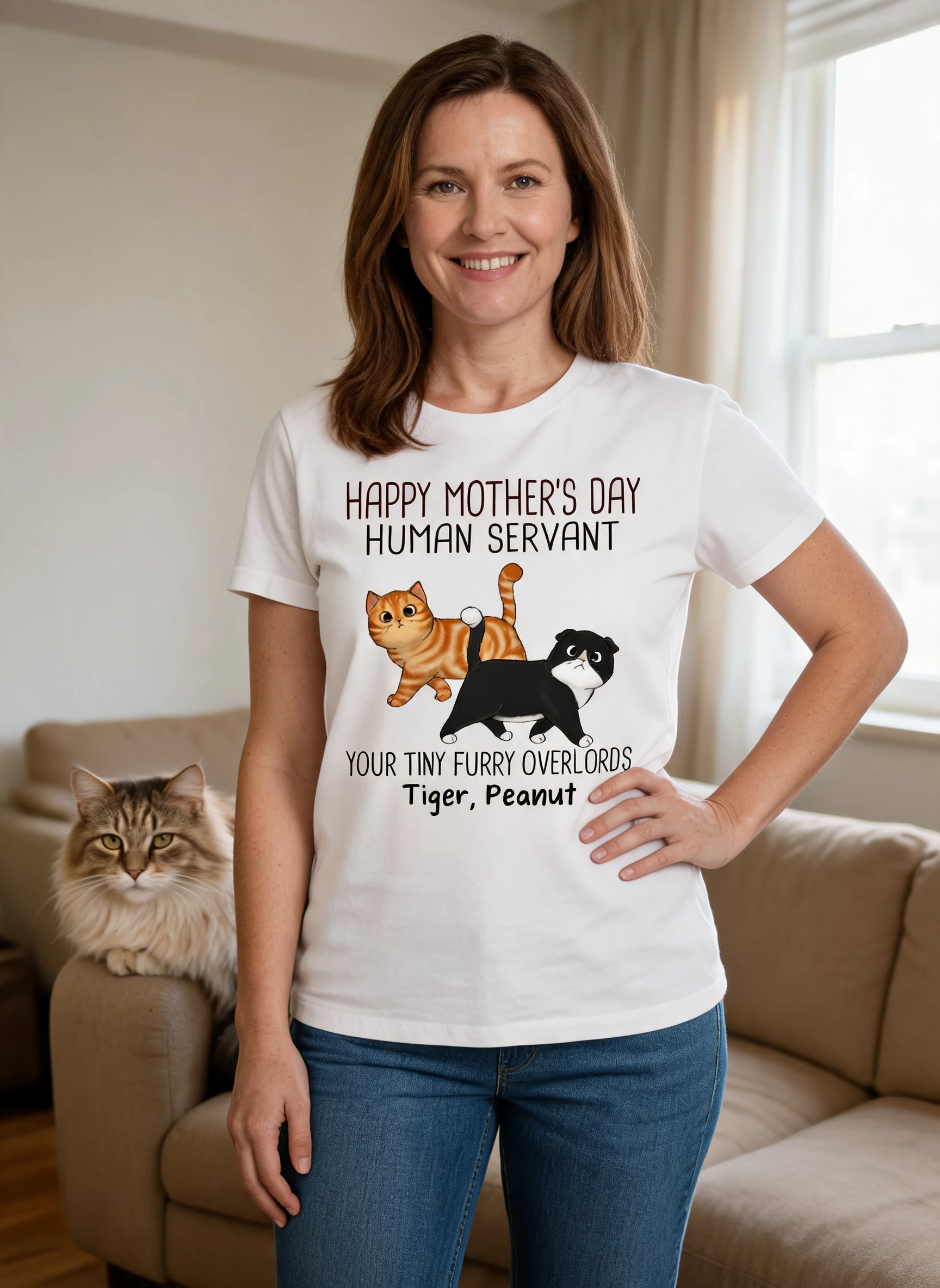 Walking Cats Happy Mother's Day Cat Human Servant Personalized Shirt — White