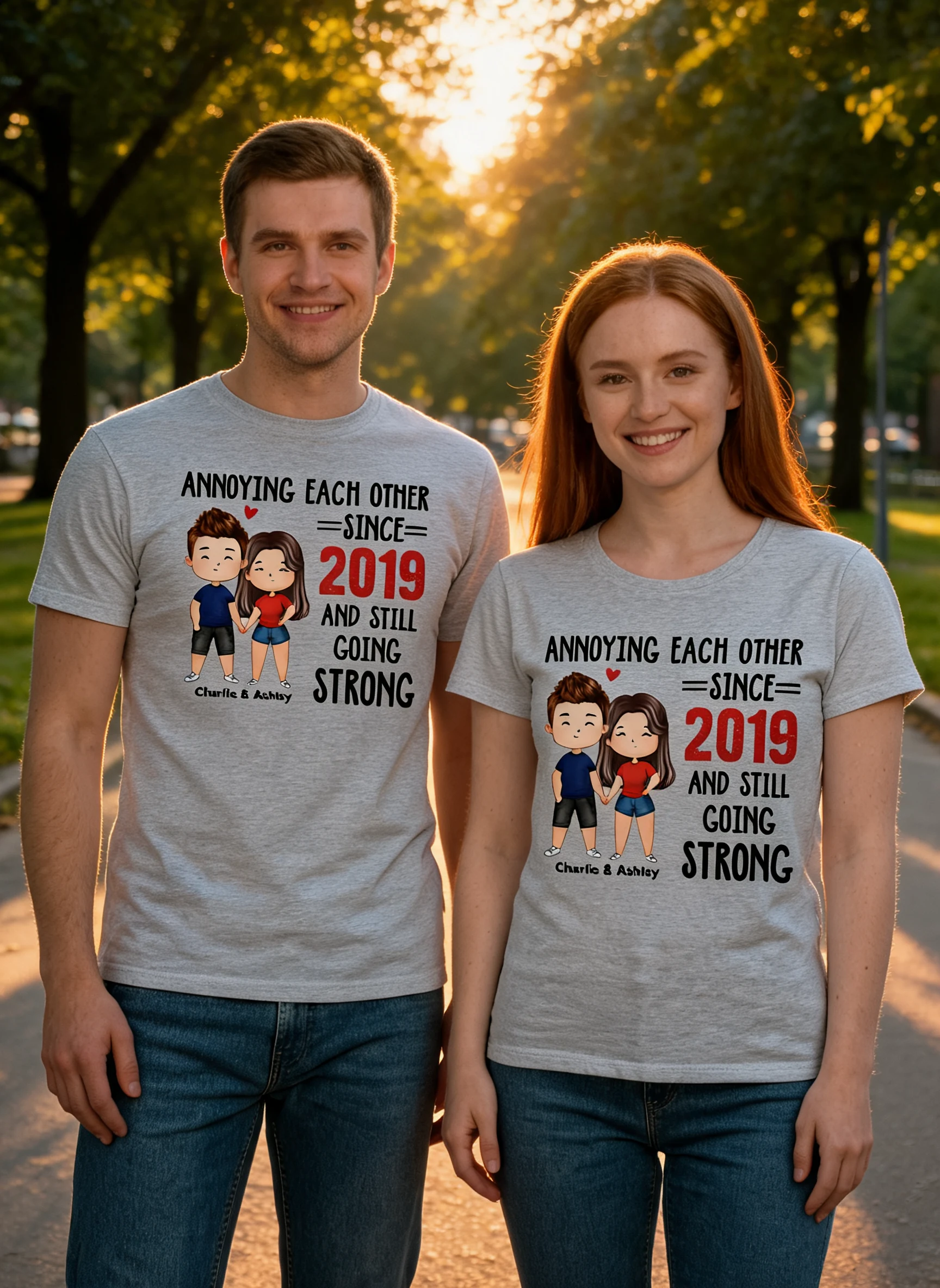 Watercolor Couple Annoying Each Other Funny Gift For Him For Her Personalized Shirt — Sport Grey