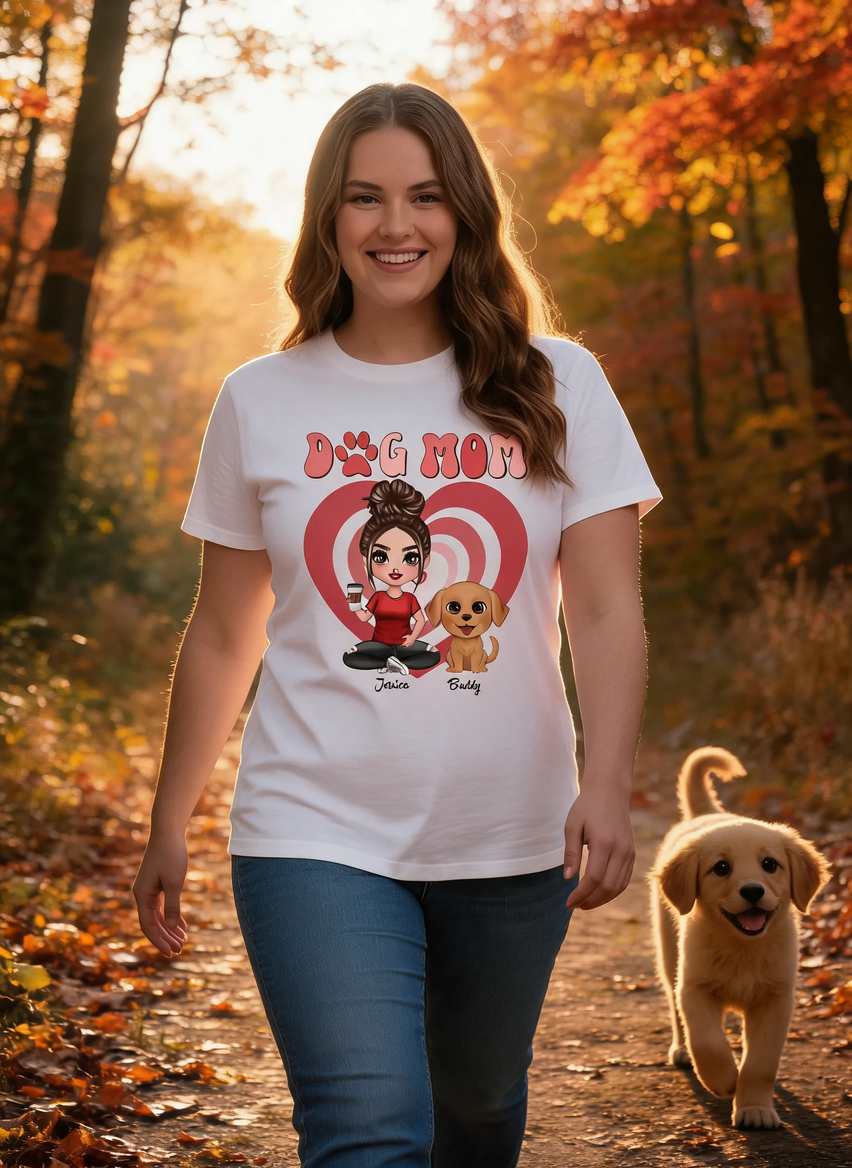 Watercolor Cute Dogs Valentine's Day Hearts Pattern Dog Mom Personalized Shirt — White