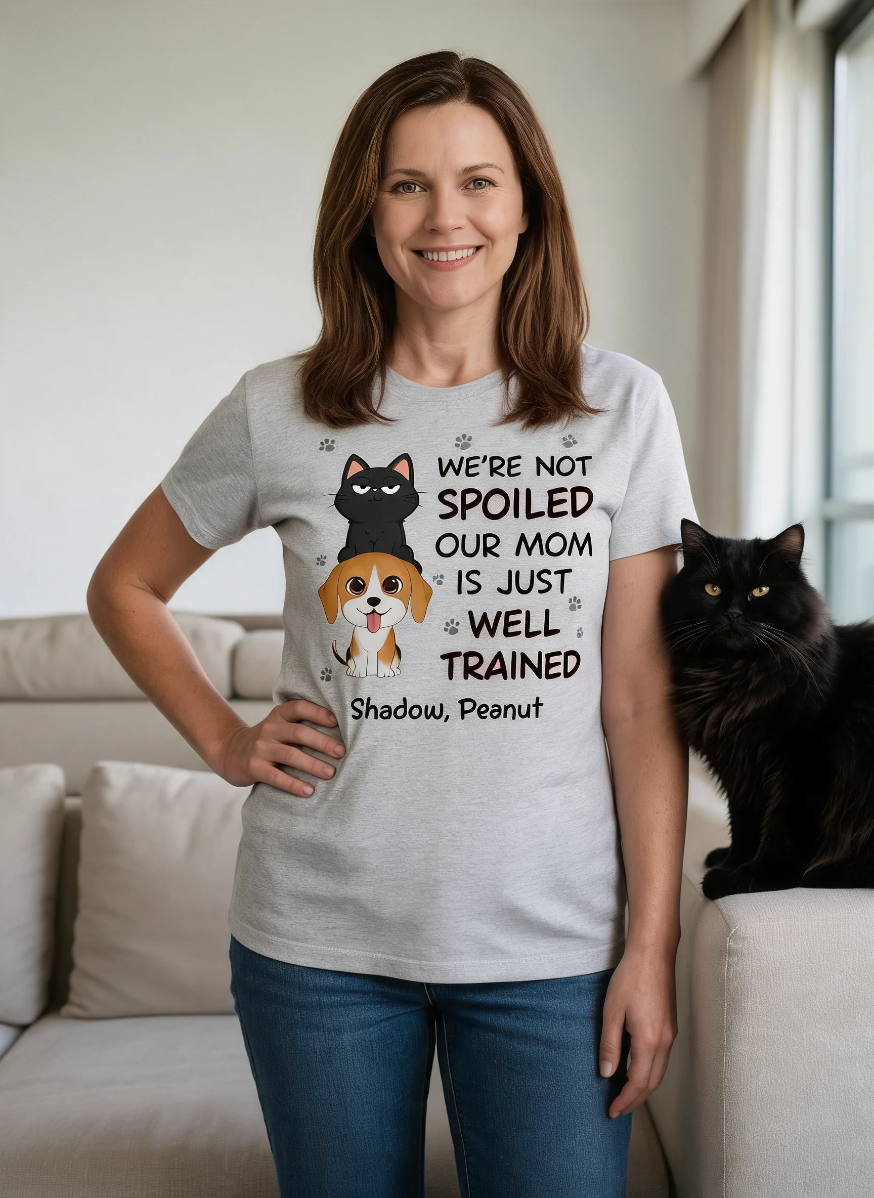 Nous ne sommes pas gâtés Mon Papa Maman est bien dressé Amoureux des animaux Chien Chat T-shirt personnalisé — Gris Sport