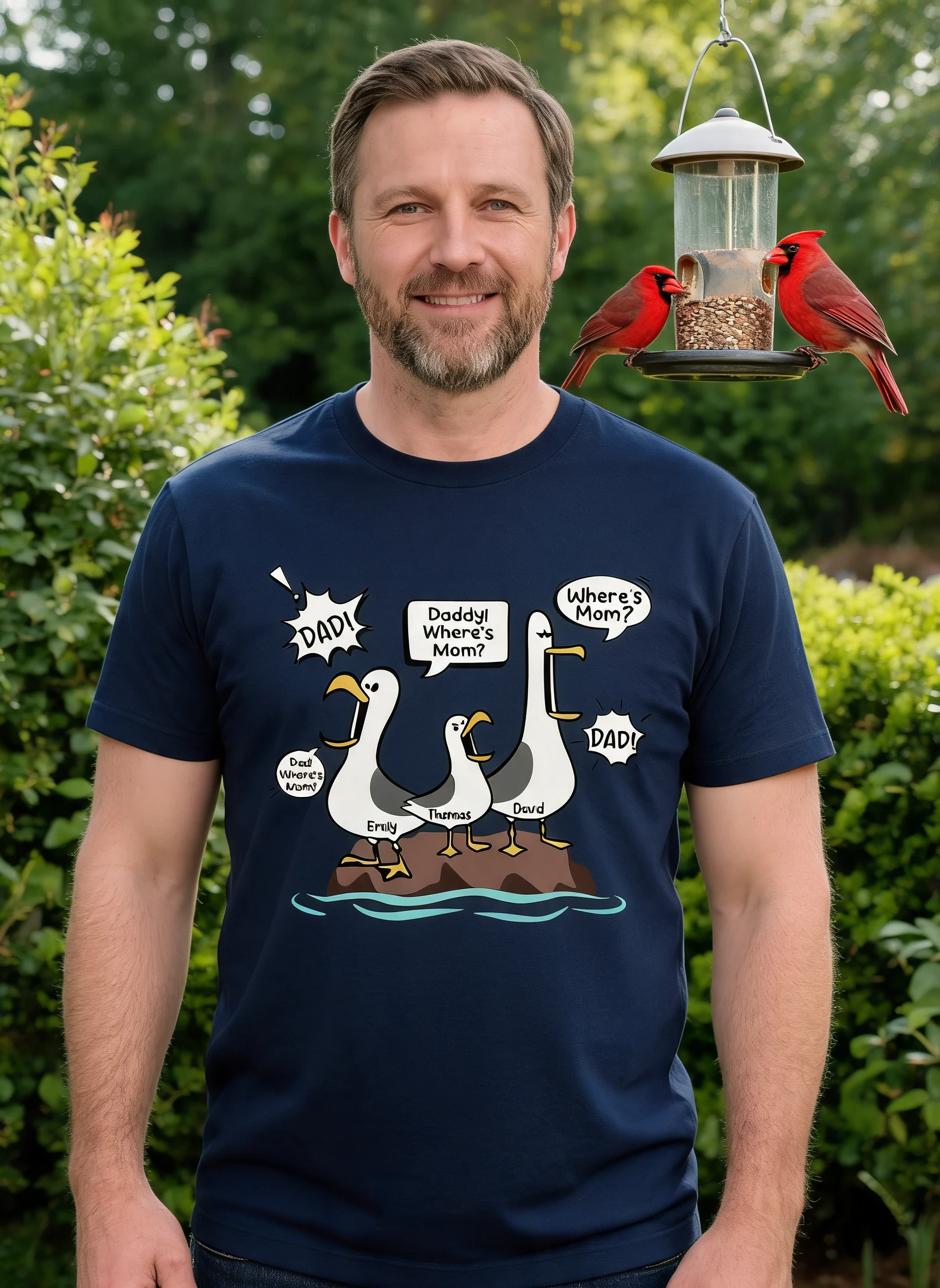 Où est Maman Mouettes Drôles Nom Personnalisé - T-Shirt Personnalisé - Cadeau Drôle Fête des Pères Pour Papa, Mari — Bleu Clair