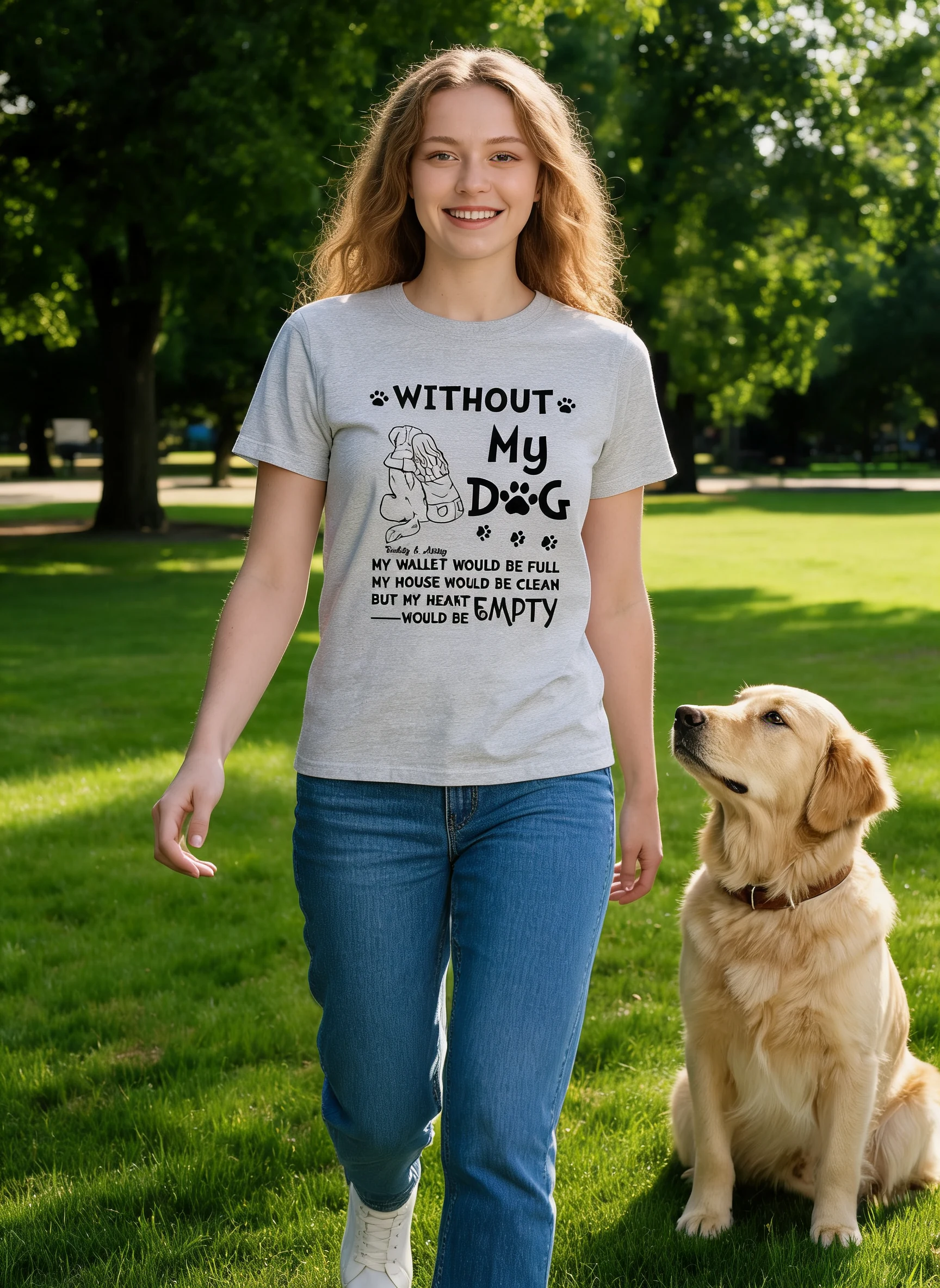 Ohne meinen Hund wäre mein Herz leer Silhouette Frau & Hund Personalisiertes Shirt — Sport Grey