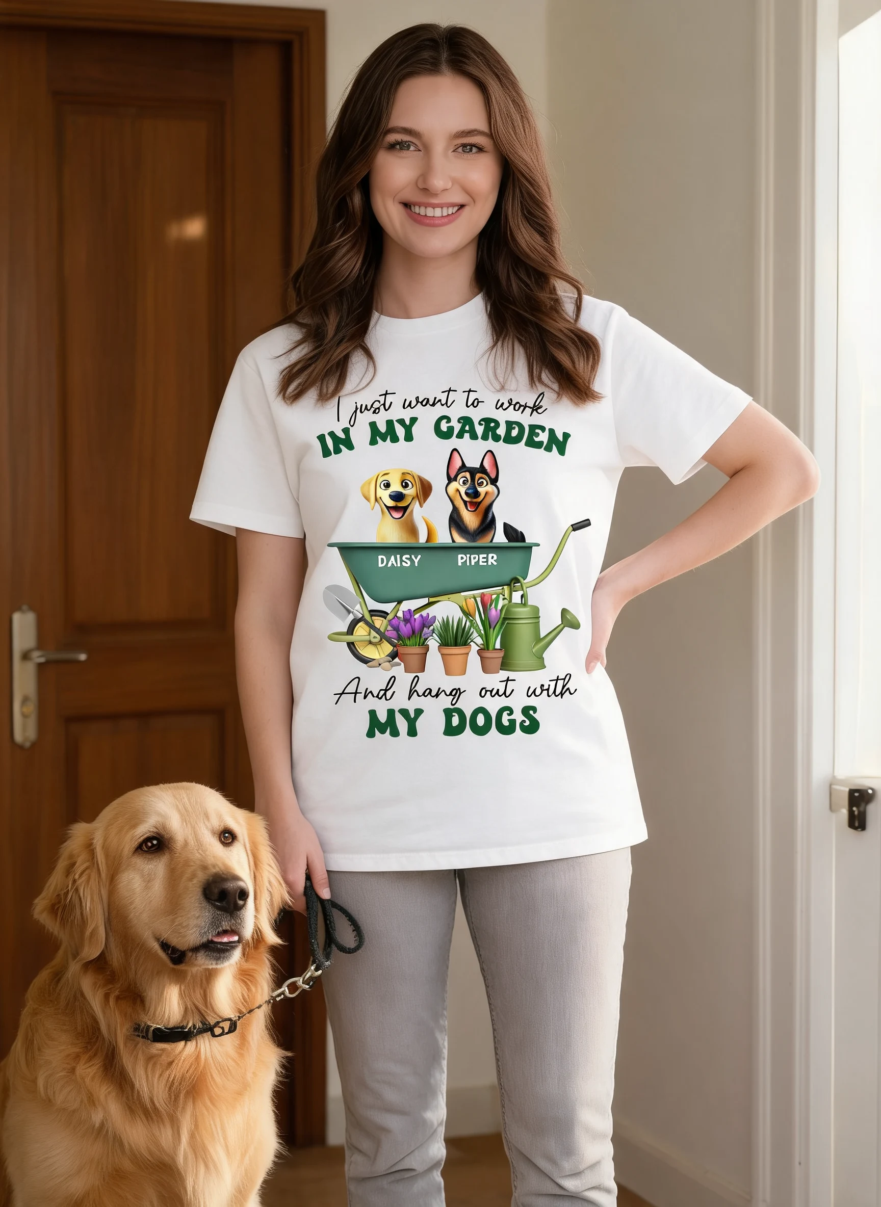 Work In Garden And Hang Out With My Dogs Personalized Shirt, 3D Cute Dogs — White