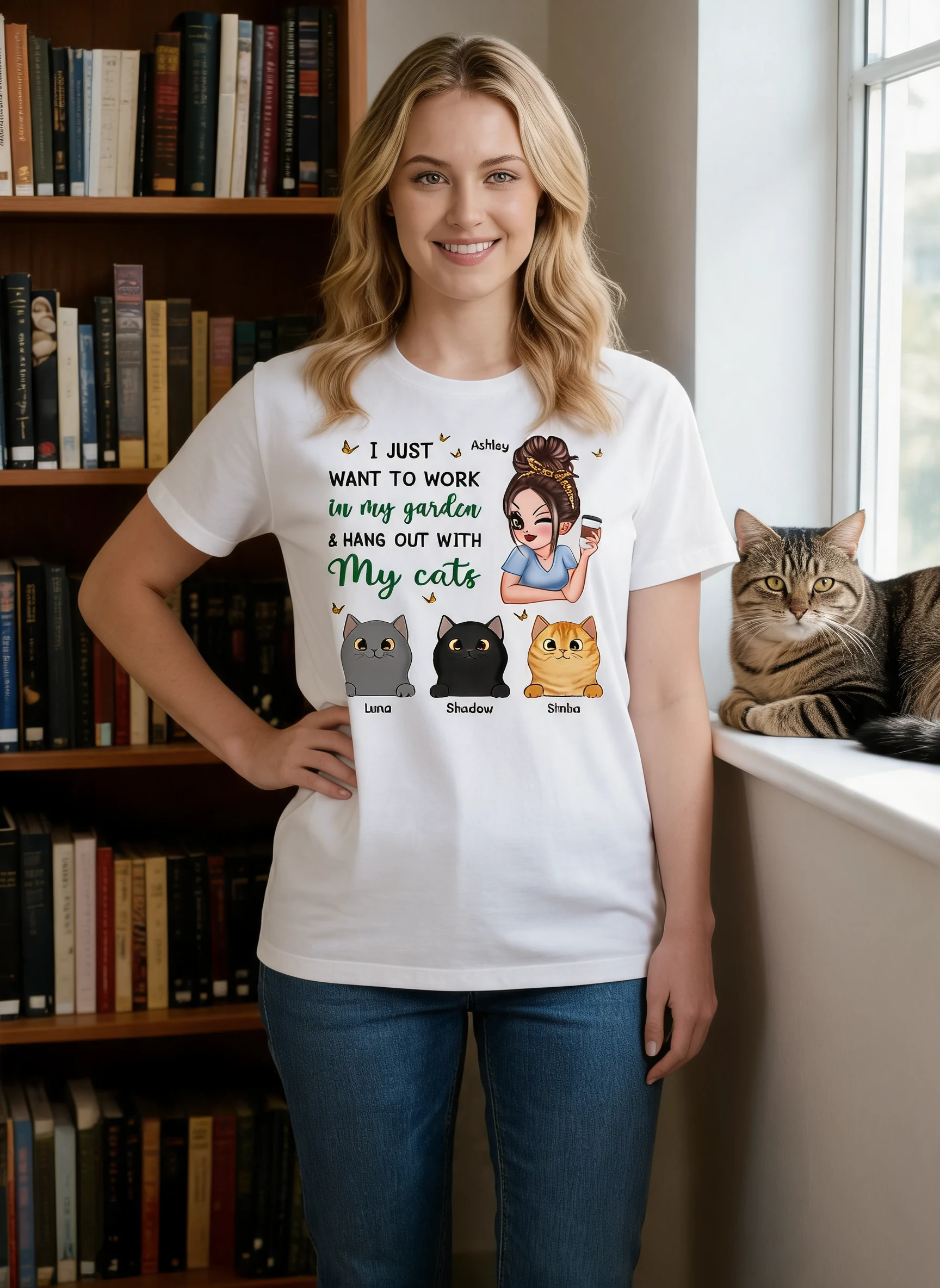 Work In My Garden And Hang Out With My Cats Plant Lady Personalized Shirt — White