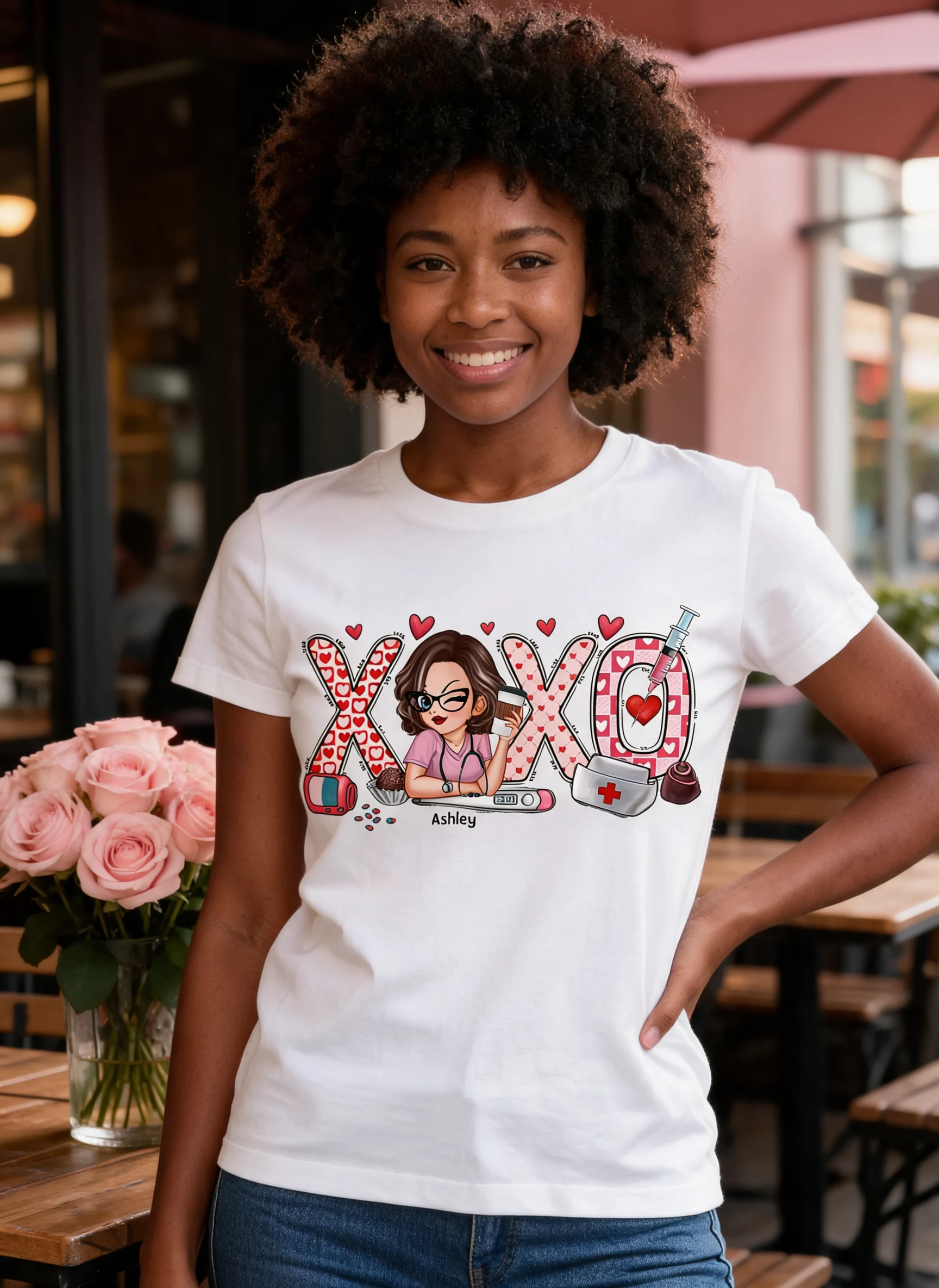 XOXO Nurse Valentines Day Shirt, Sweatshirt, Personalized Gift for Nurses — White