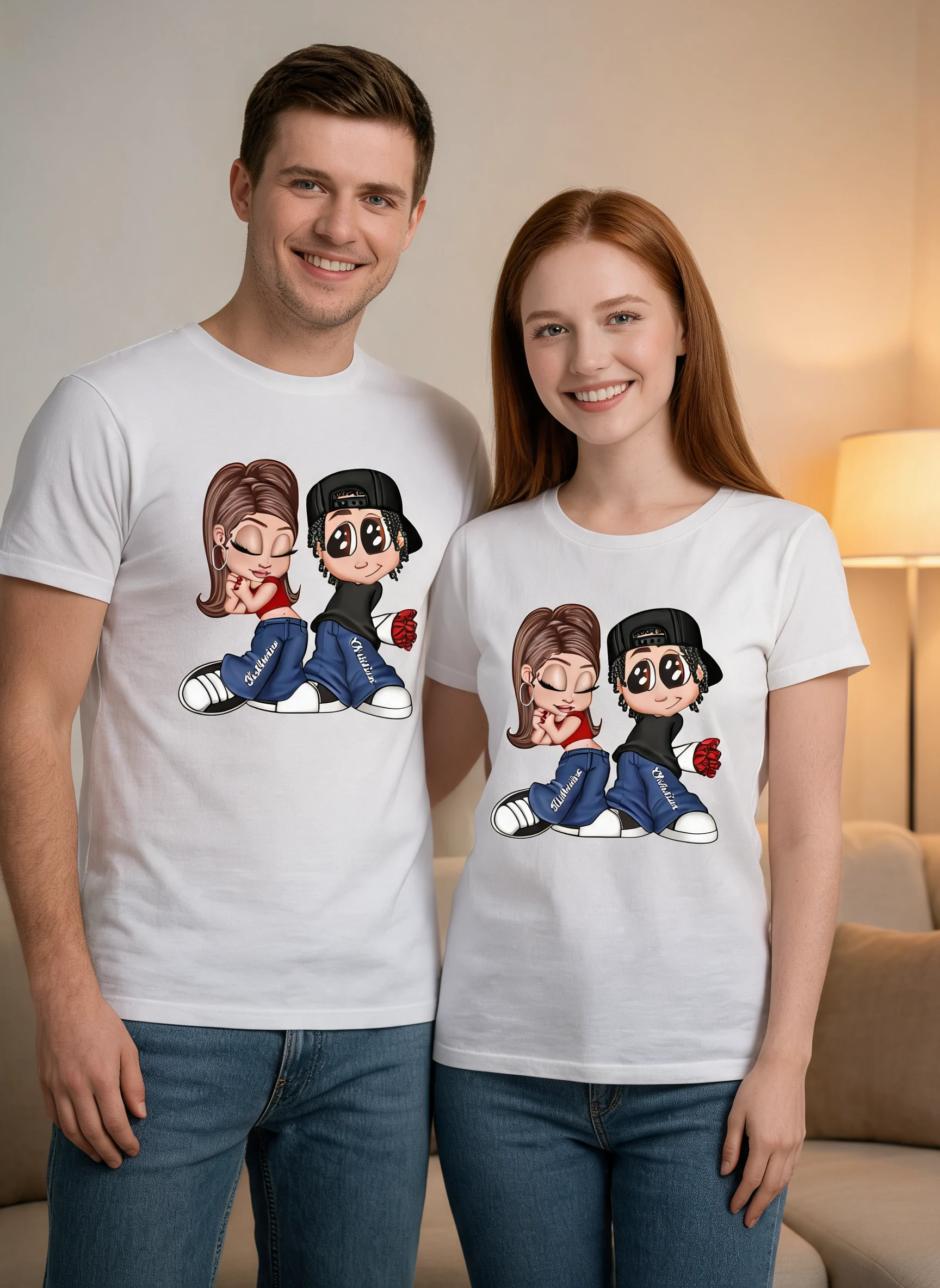 Y2K Couple Personalized Shirt, Gift For Him, For Her — White