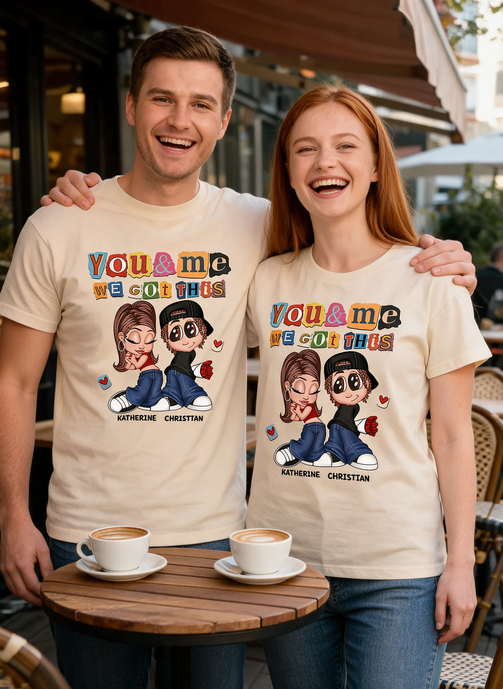 Y2K Couple Ransom Note Personalized Shirt, Gift For Him Gift For Her — Sand