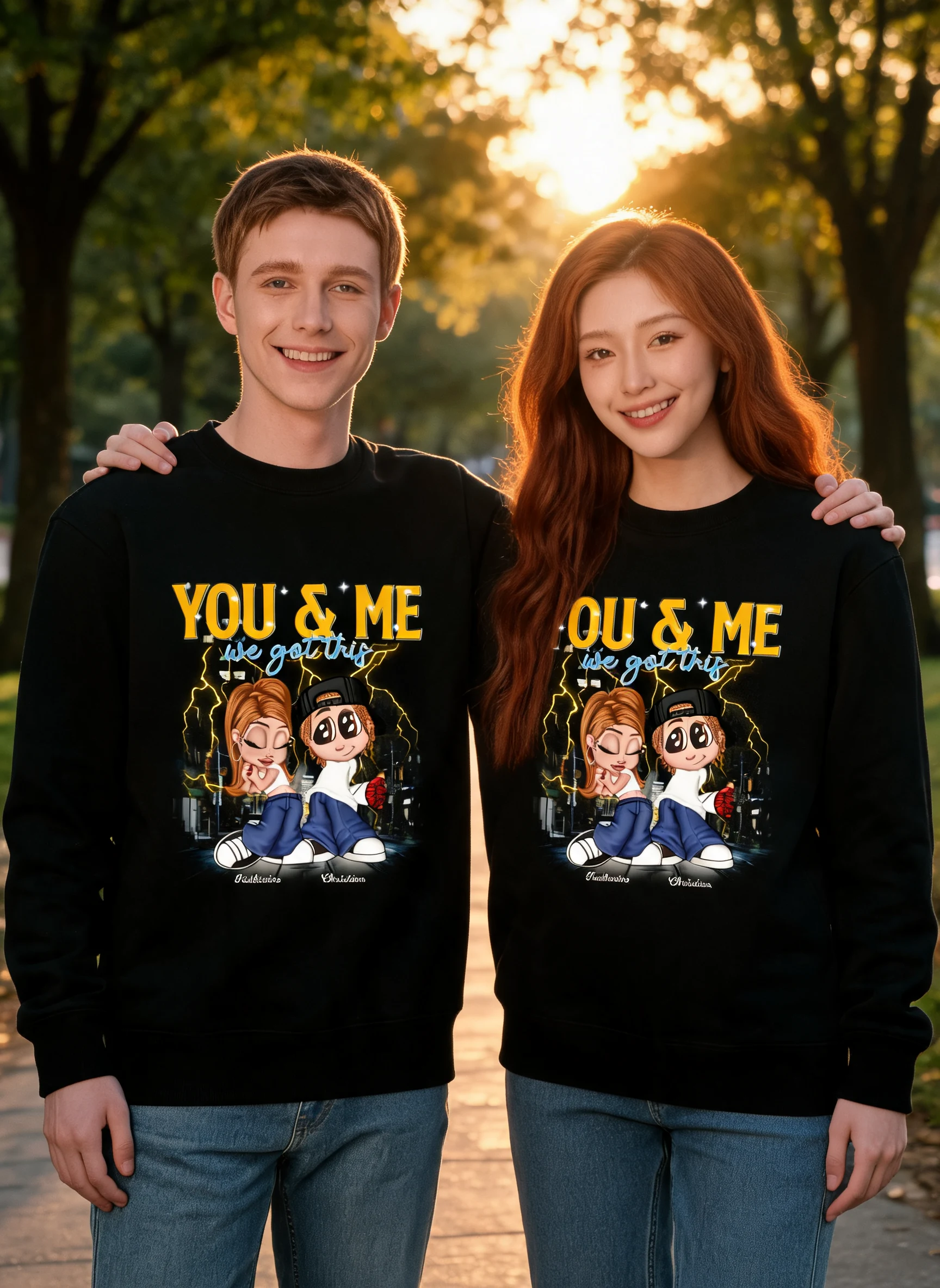 Y2K Couple Vintage Bootleg Style Personalized Shirt — Black