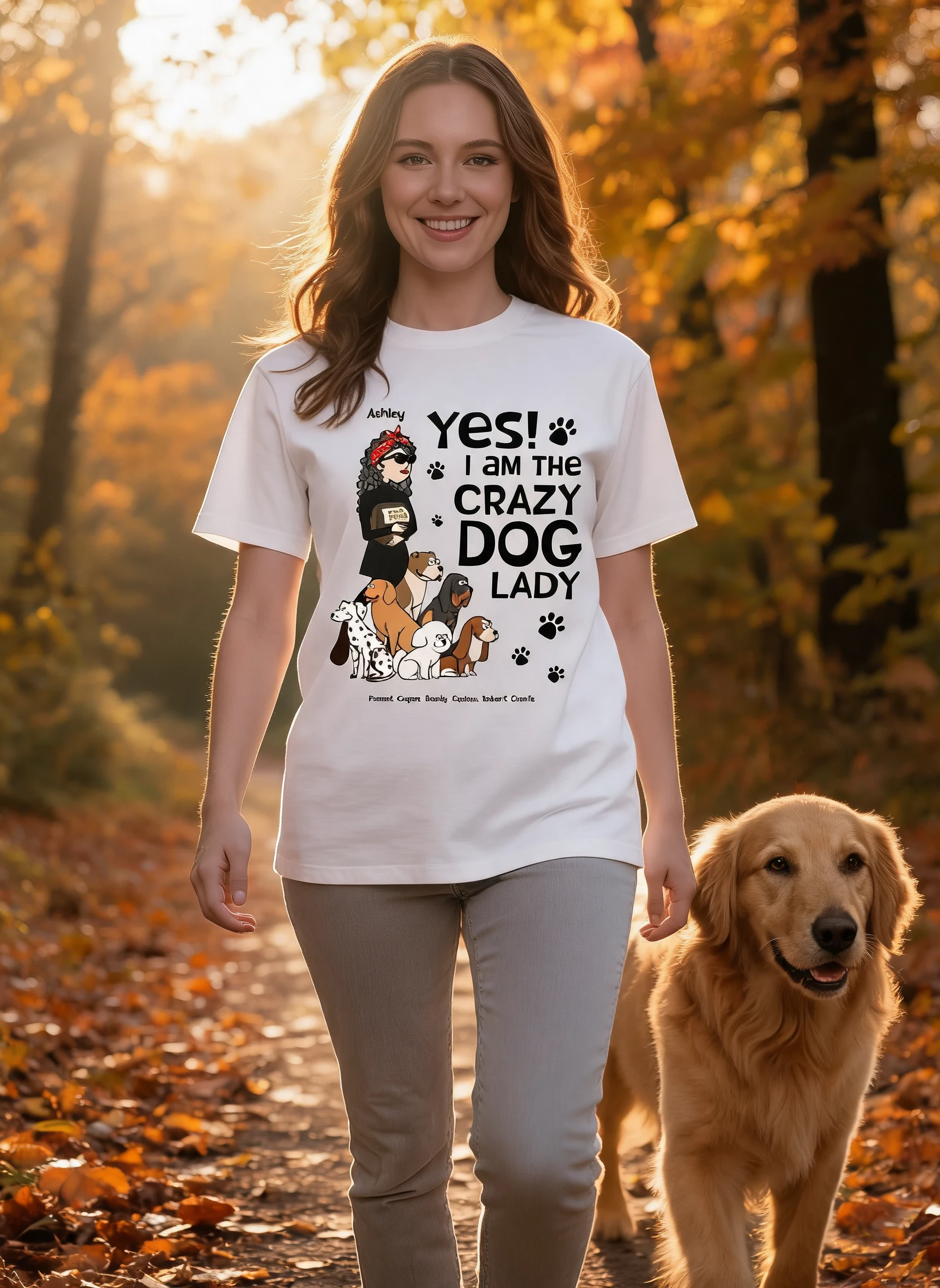 Yes I Am A Crazy Dog Lady Lustiger Hunde-Cartoon Personalisiertes Shirt — Weiß
