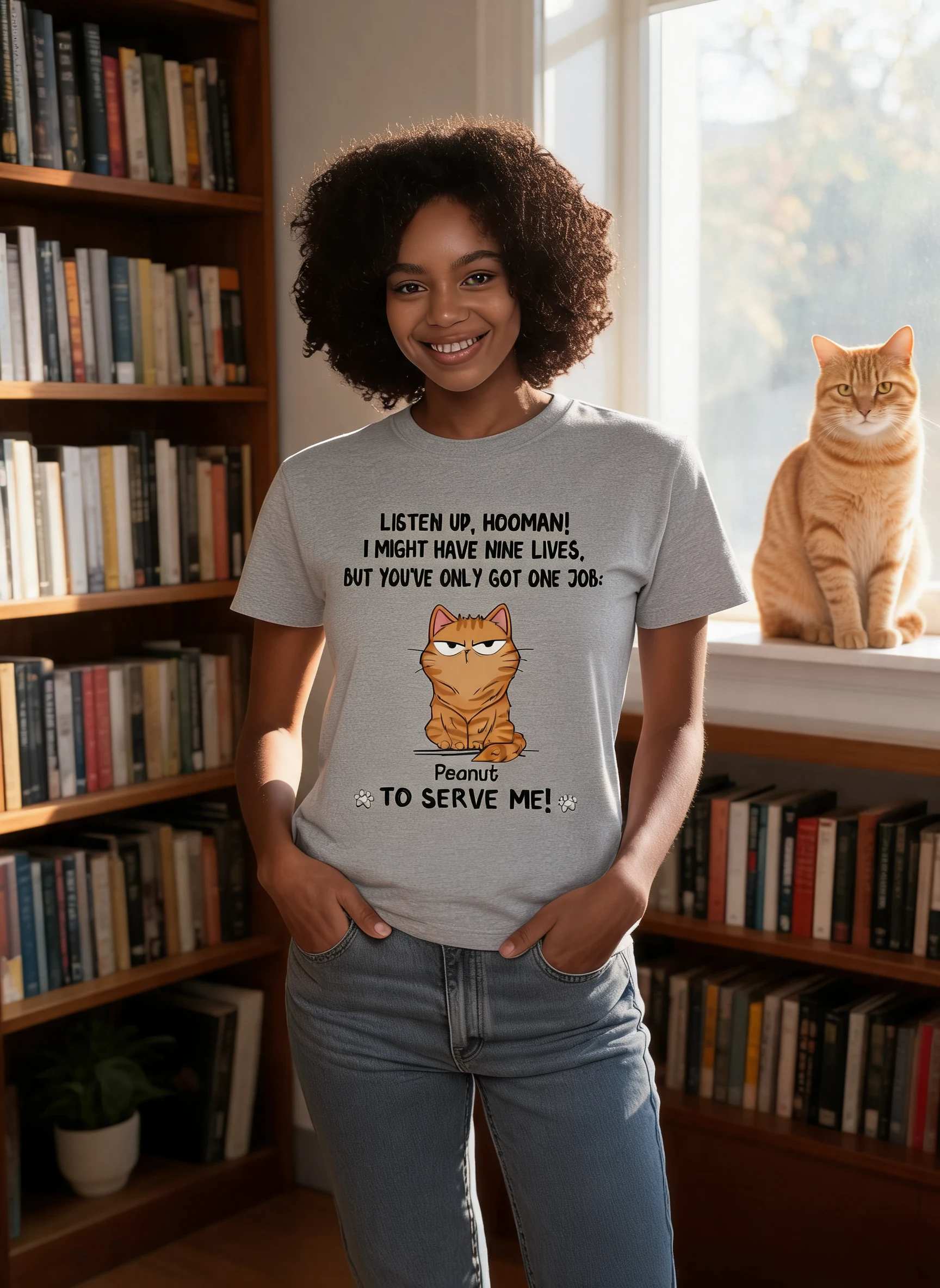 You Only Have One Job Hooman Funny Cat Expression Personalized Shirt — Sport Grey