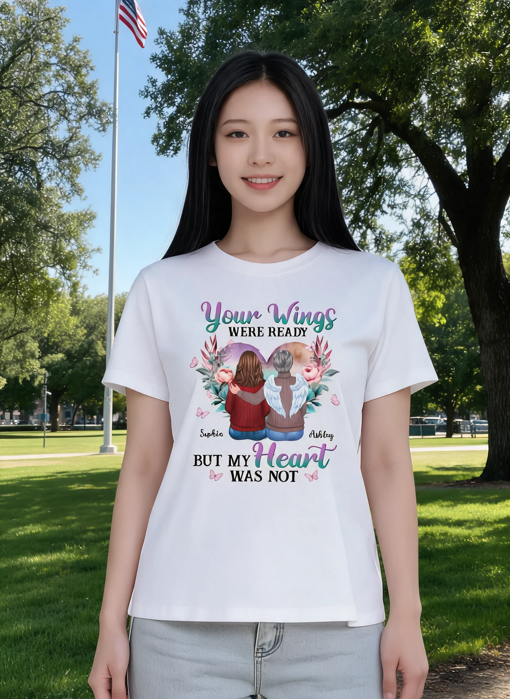 Your Wings Were Ready Heart Flowers Memorial Personalized Shirt β White