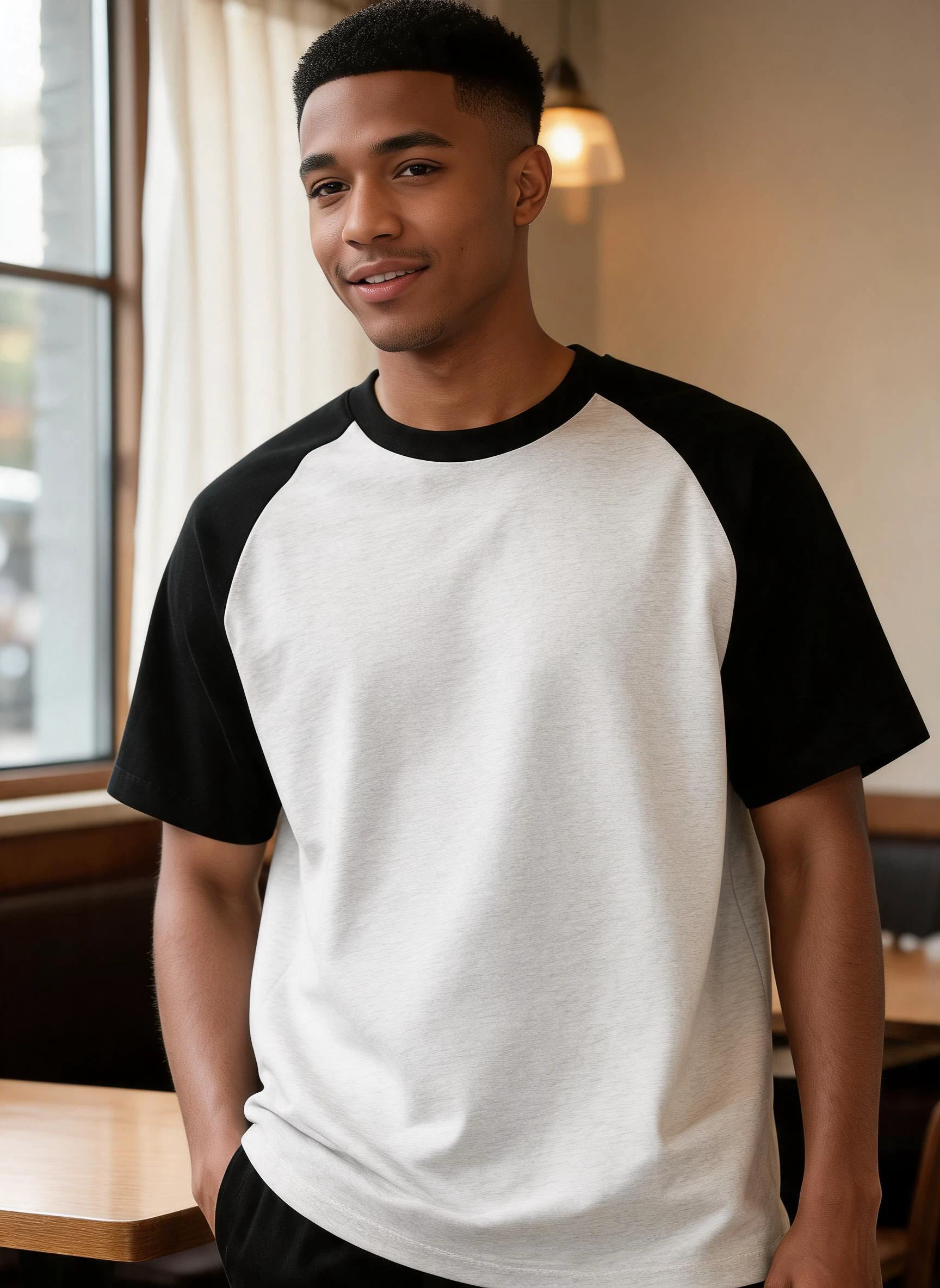 Contrast Raglan-sleeve Crew-neck Short-sleeve Tee
