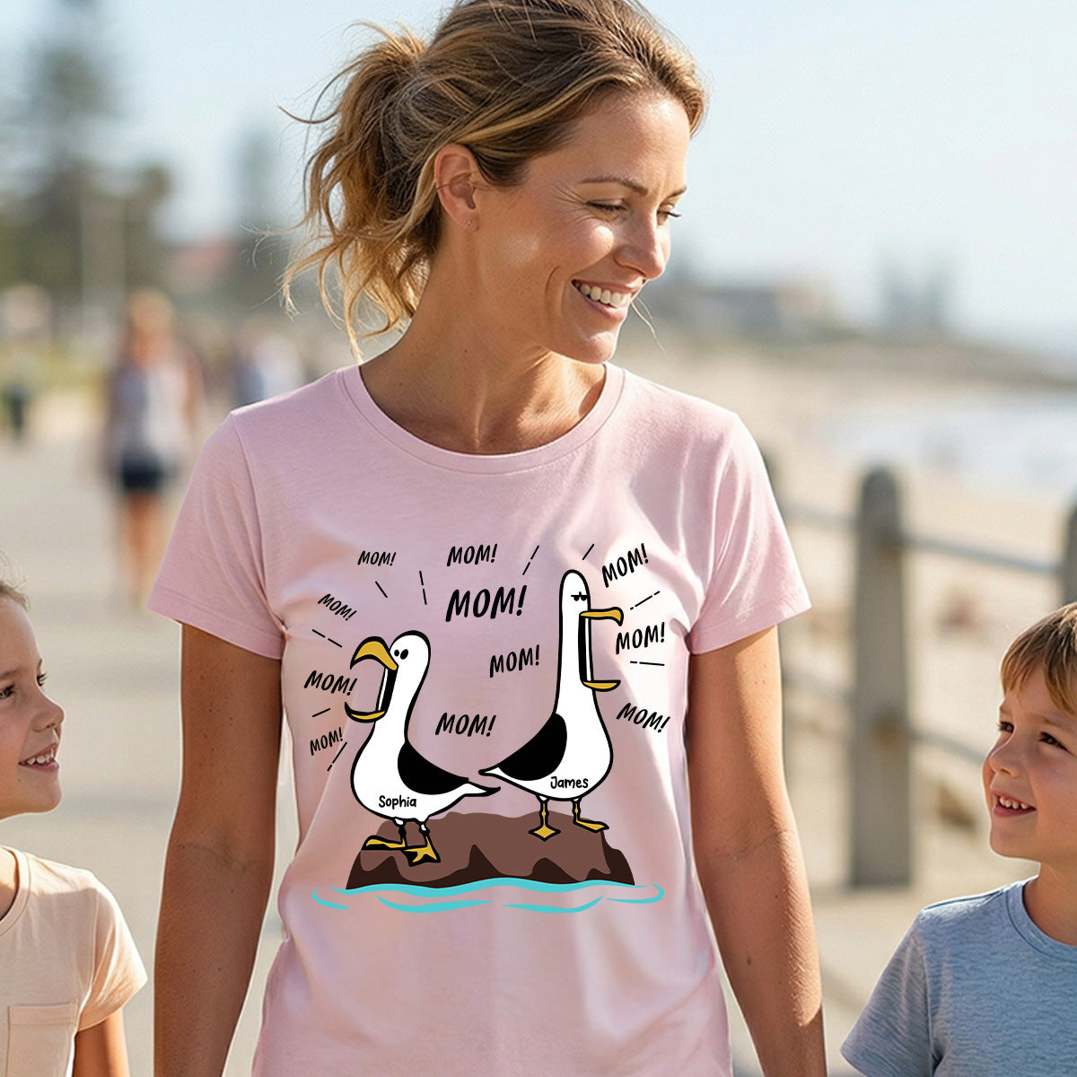 Seagull Mom Mom Mom - Personalized Shirt - Funny Mother's Day Gift For Mom — Light Pink