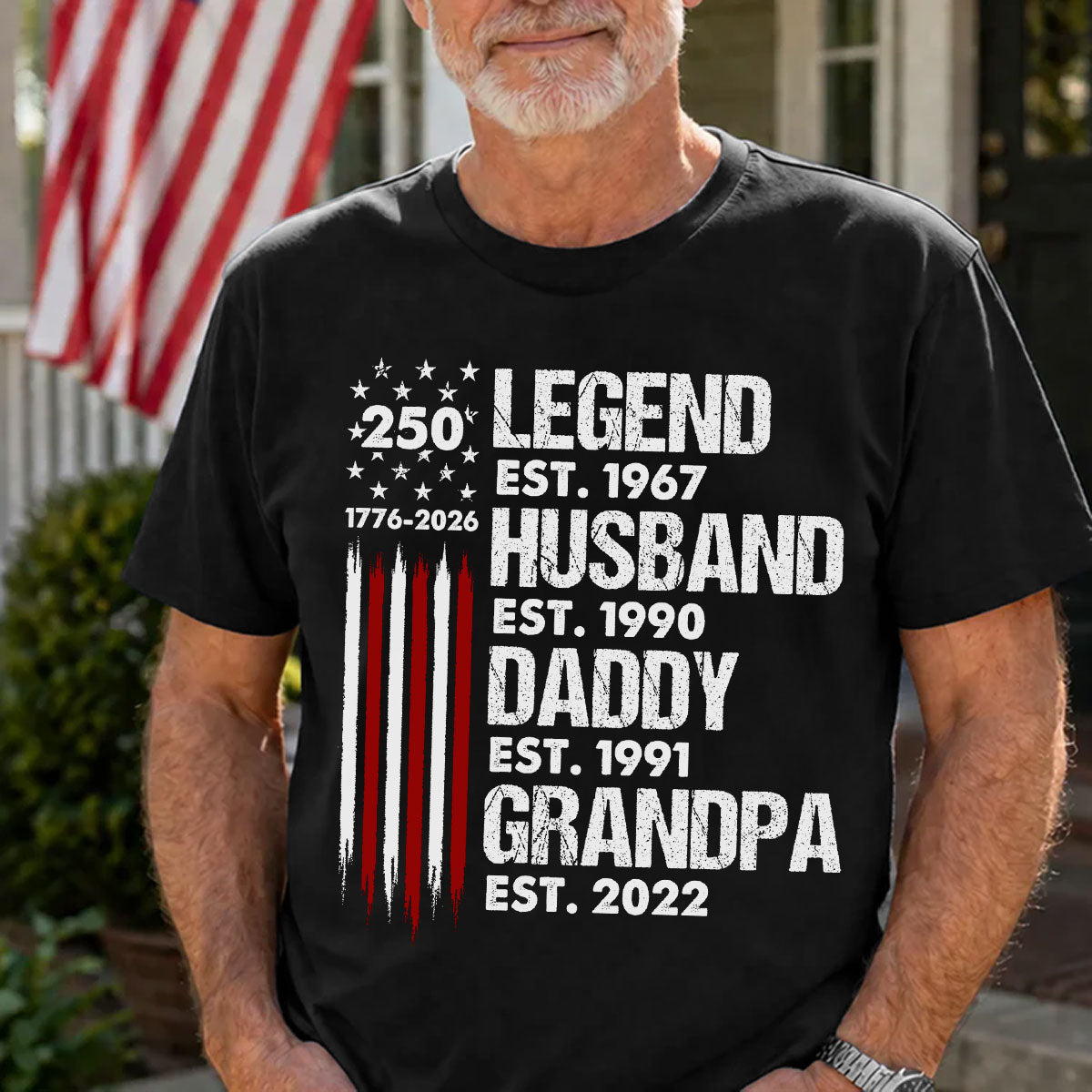 Proud Grandpa Legend Nation Flag American 250th Anniversary - Personalized Shirt - Father's Day Gift For Dad, Grandpa — Black