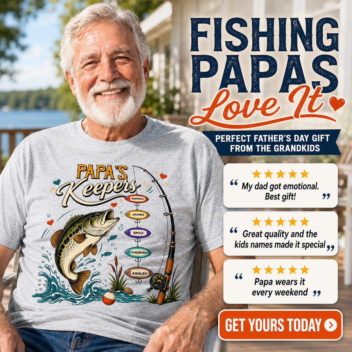 Grandpa's Keepers Fishing With Grandkids Names, Father's Day Papa Gift - Personalized Shirt — Sport Grey