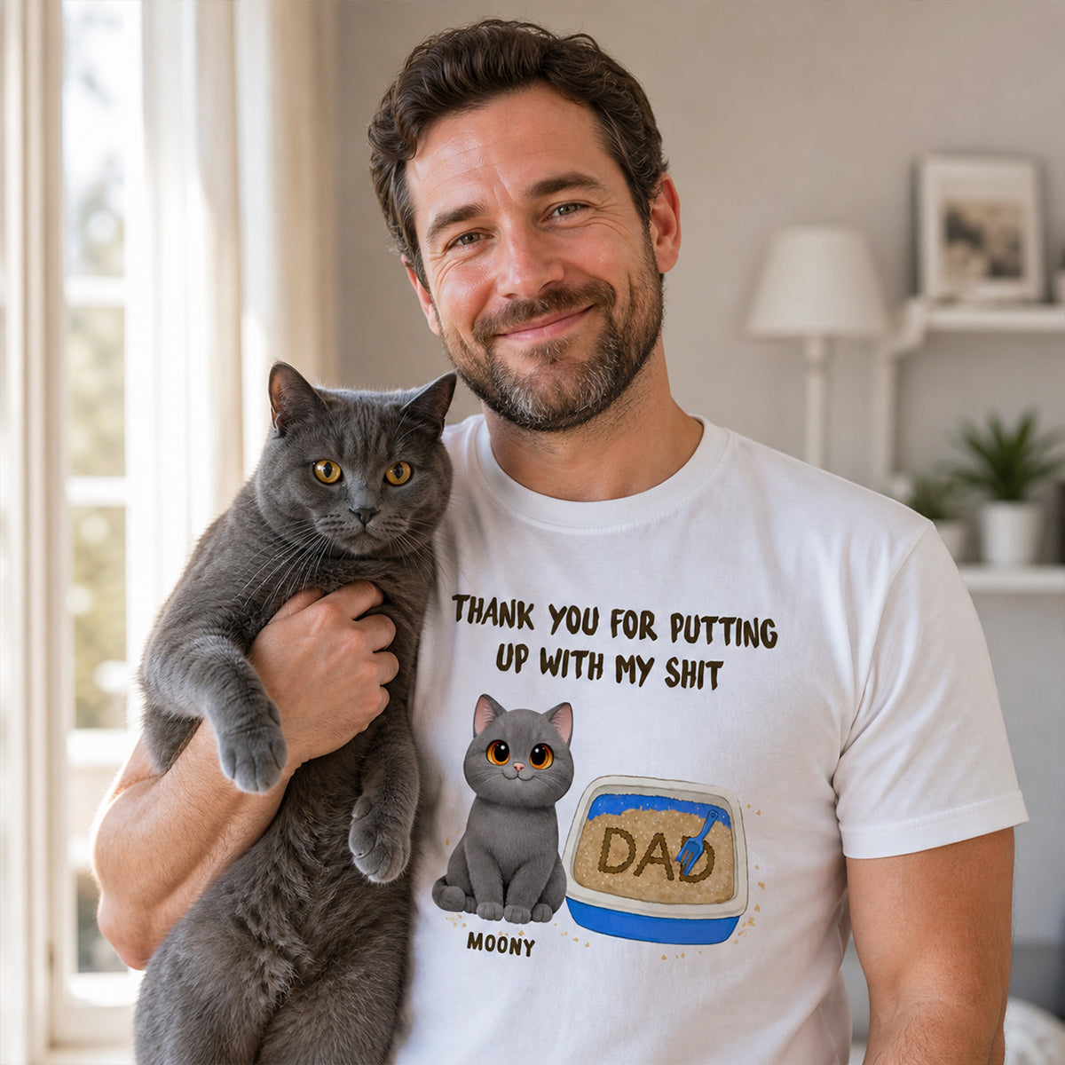 Thank You for Putting up with My Sh*t - Personalized Shirt - Funny Father's Day Gift for Cat Dad — White