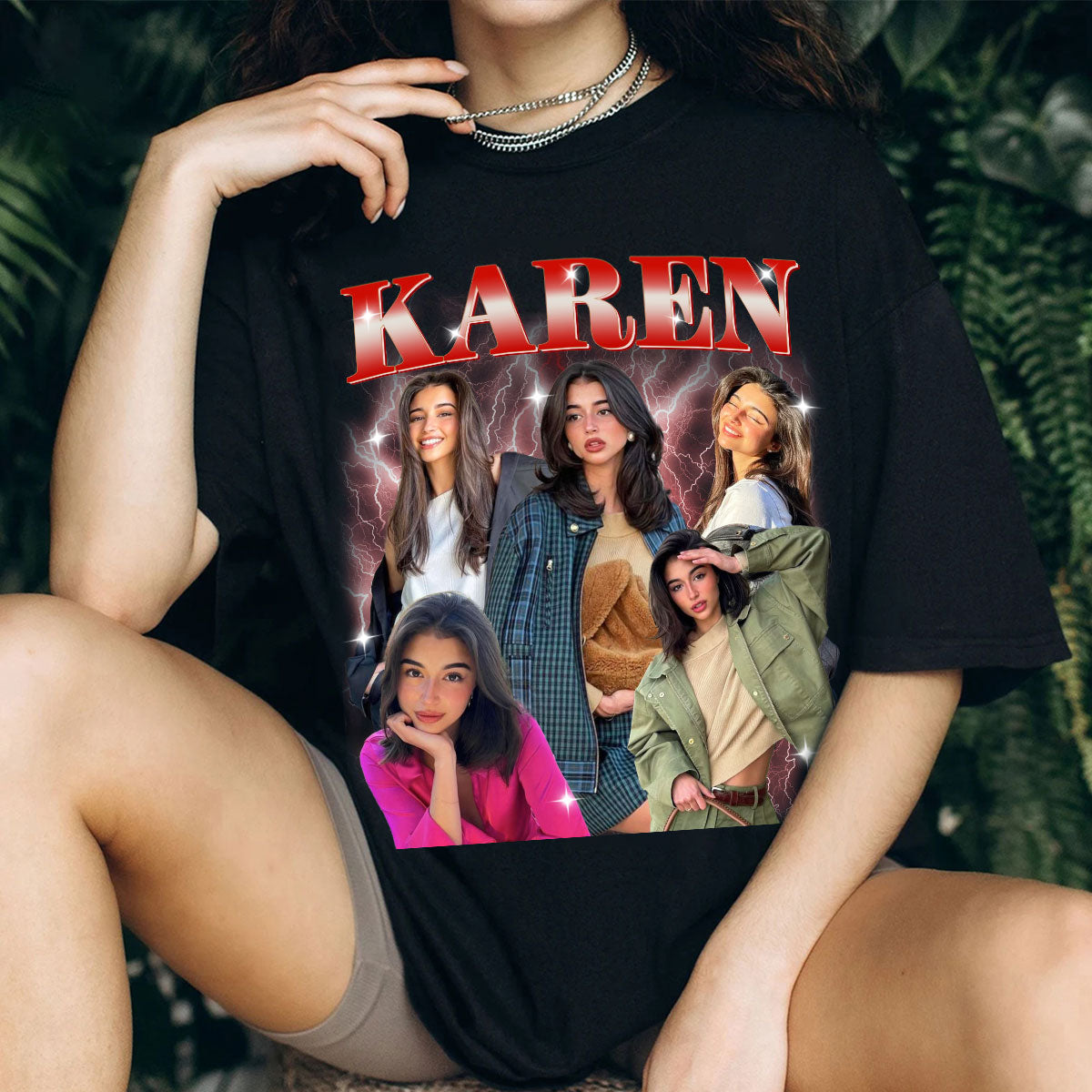 Custom Photo Bootleg Girlfriend 6 Face 90s Retro Vintage T-Shirt, Shirt with Face on It for Boyfriend Birthday Gift, Pictures Tee for Couple — Black