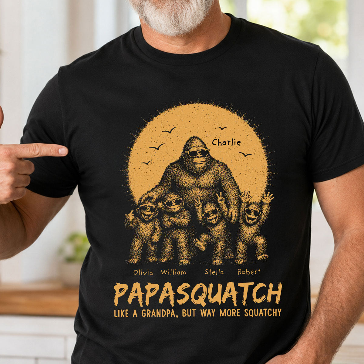 Rétro Jaune Vintage Papa Grand-père Papasquatch - T-shirt Personnalisé - Cadeau Amusant Fête des Pères Pour Papa, Grand-père, Mari — Noir