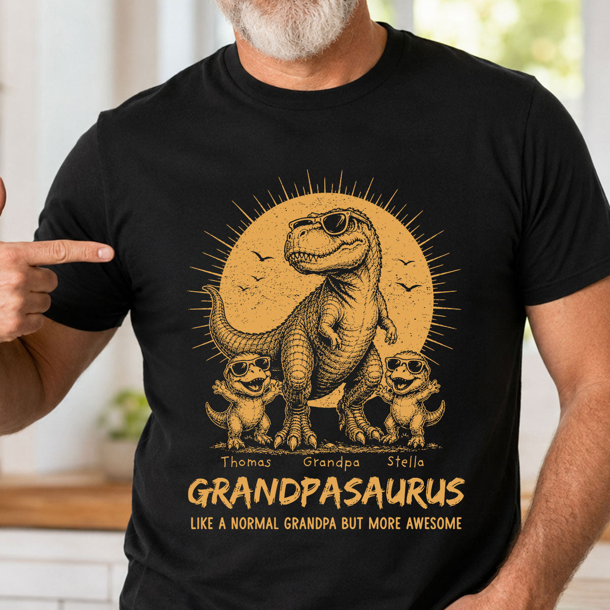 Grandpasaurus Rétro Vintage Jaune - T-Shirt Personnalisé - Cadeau Amusant Fête des Pères Pour Papa, Mari — Noir