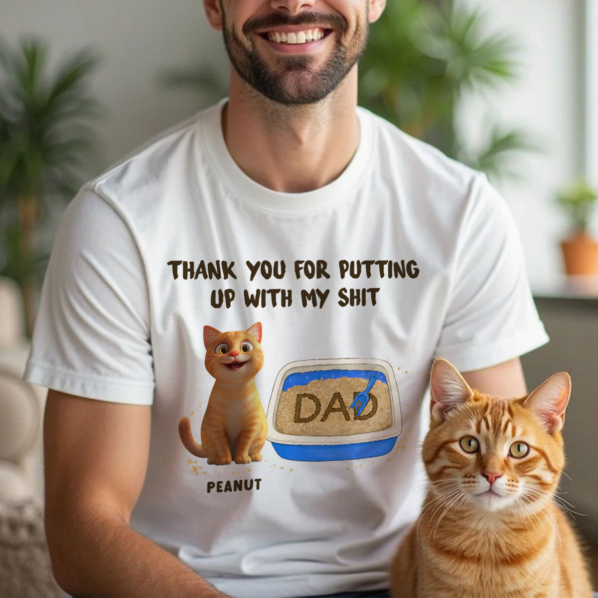 Danke, dass du meine Scheiße erträgst Personalisiertes Shirt, Lustiges Vatertagsgeschenk für Katzenpapas — Sport Grey