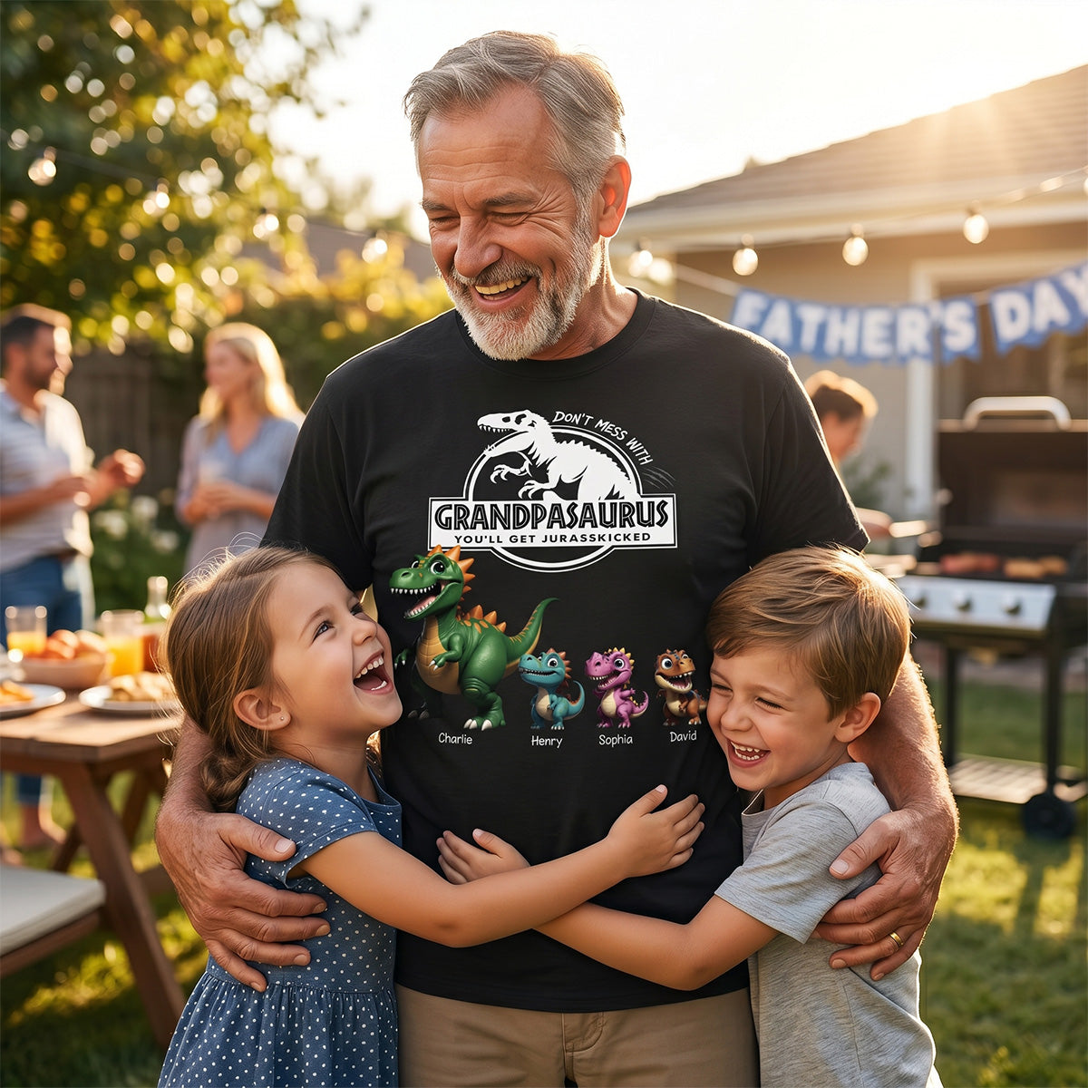 Don't Mess With Grandpasaurus Dinosaurs - Personalized Shirt - Father's Day Gift For Grandpa, Dad, Husband — Black