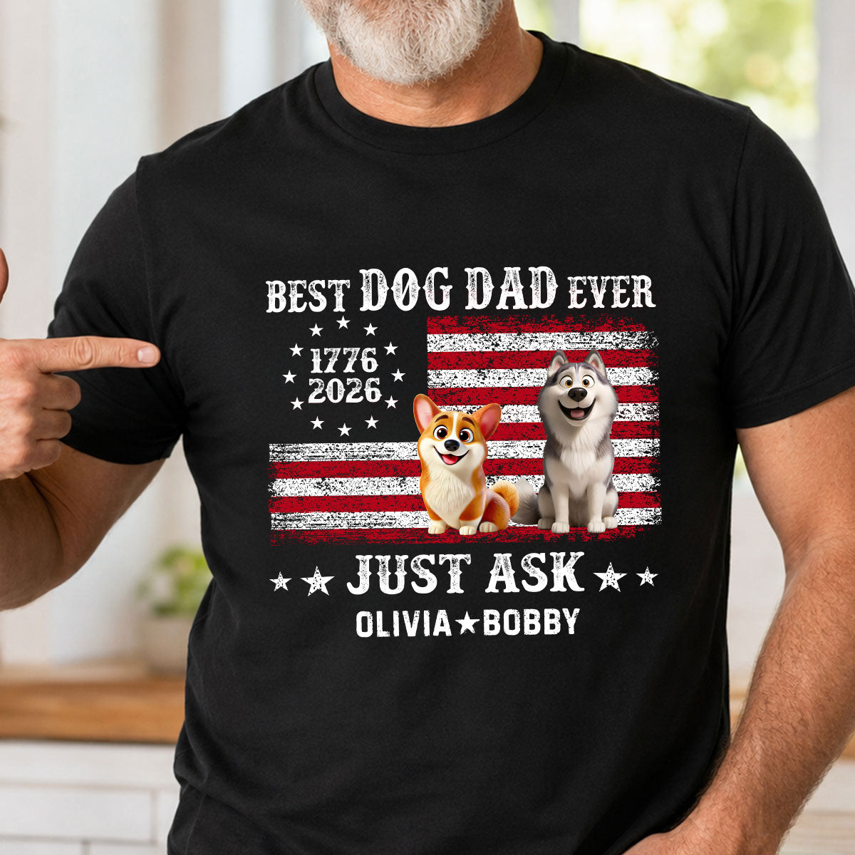 Stolzer Bester Hundedad Aller Zeiten Nationalflagge 250-Jahr-Feier - Personalisiertes Shirt - Vatertagsgeschenk für Hundedad, Hundeliebhaber — Schwarz