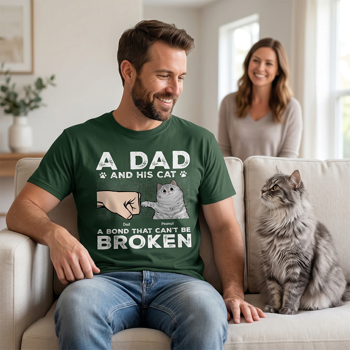 A Dad & His Cat A Bond Can't Be Broken - Personalized Shirt - Father's Day Gift For Cat Dad — Black