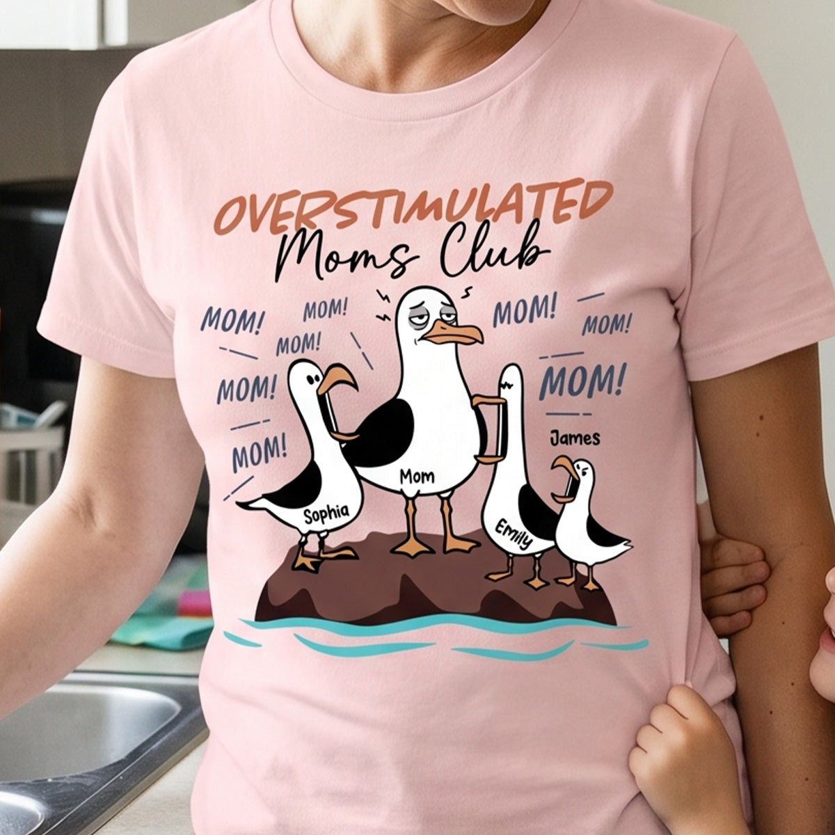 Overstimulated Moms Club Seagull Mom Mom Mom - Personalized Shirt - Funny Mother's Day Gift For Mom — Light Pink