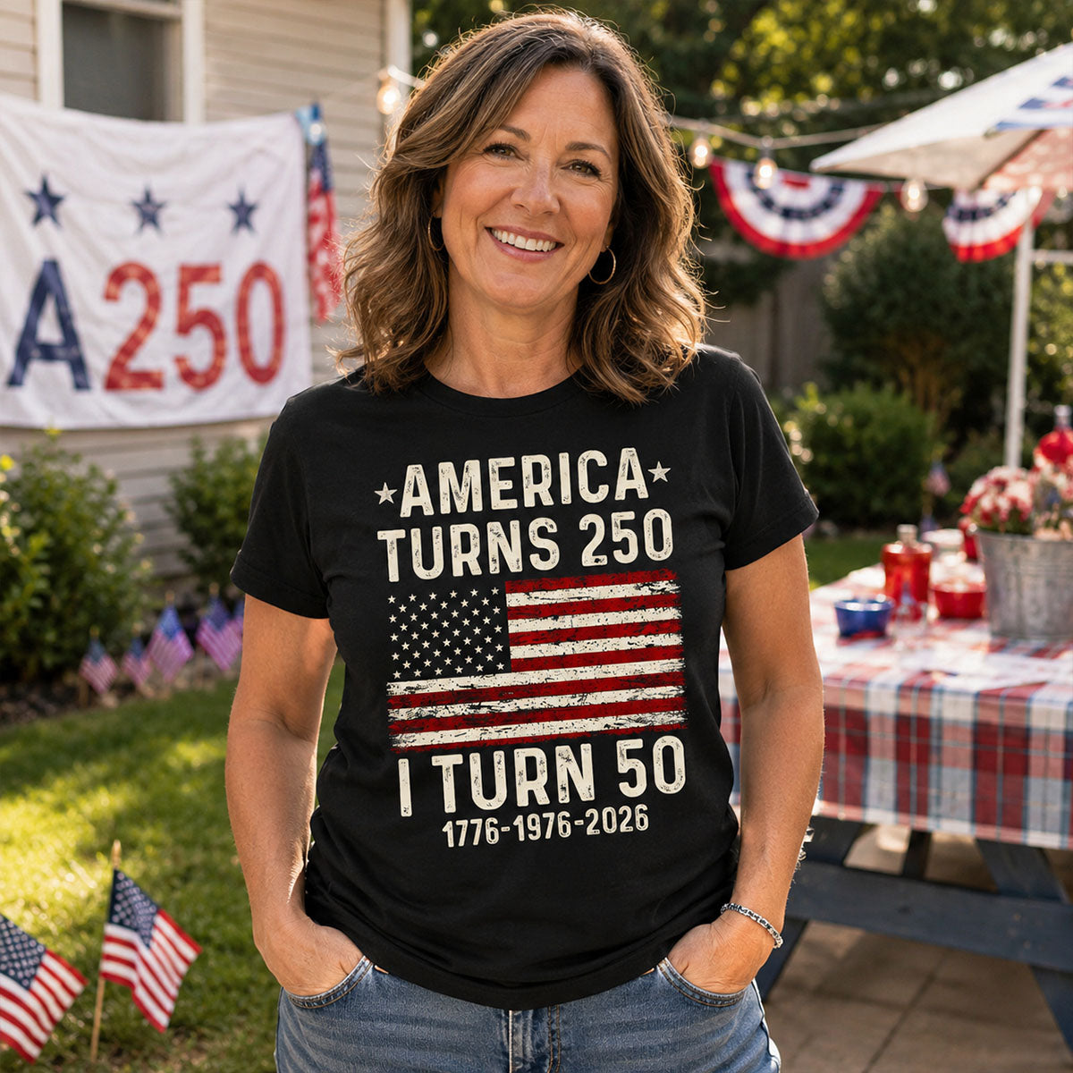 America Turns 250 Personalized Shirt - Birthday Gift for Him, for Her, 250th Anniversary — Black