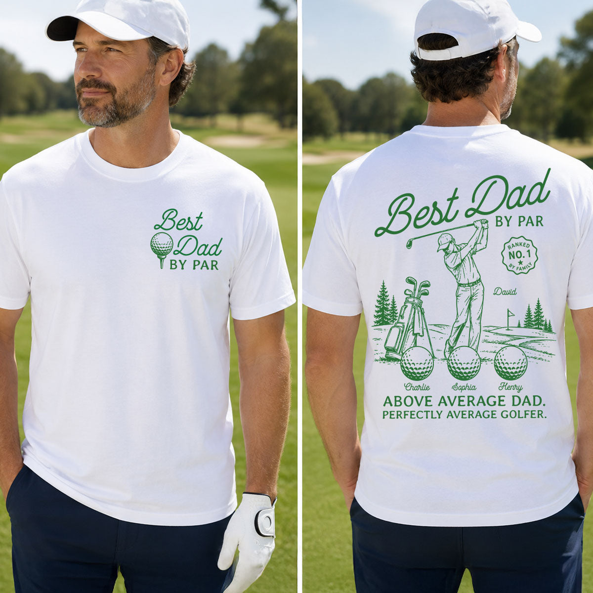 Golf Dad Legend Best Dad By Par - Personalized Double-Sided Shirt - Father's Day Gift For Dad, Husband, Golfers — White