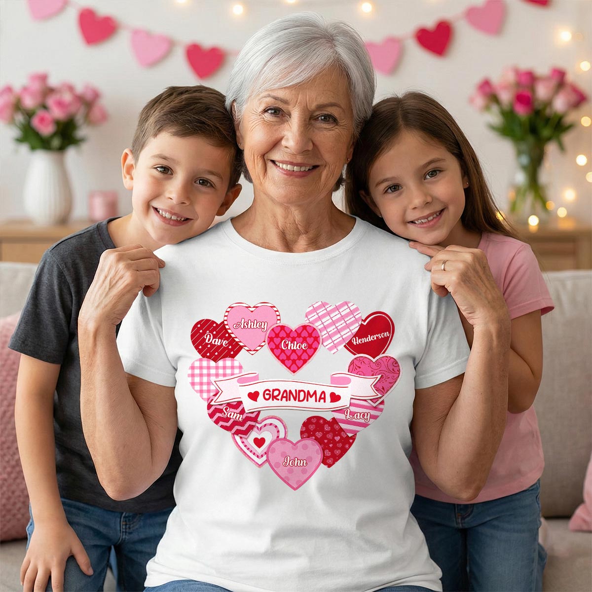 Grandma's Sweethearts Coquette Valentine's Day - Personalized Shirt — White