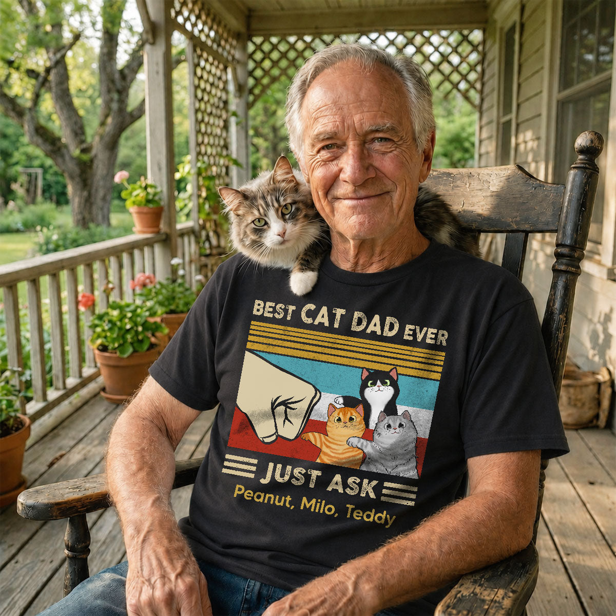 Custom Cat Fist Bump - Personalized Shirt - Perfect Gift for Cat Dads, Father's Day Gift for Husband, Gift for Him — Black
