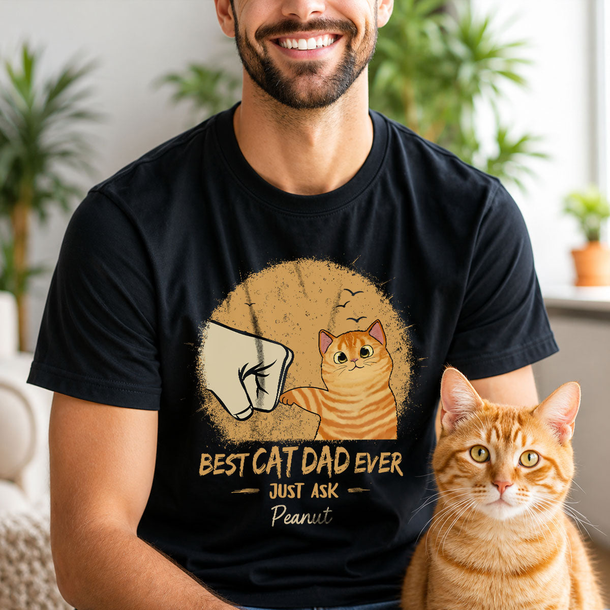 Bester Katzenpapa aller Zeiten Gelb Retro - Personalisiertes Shirt - Vatertags-Geschenk für Katzenpapas, Ehemann — Schwarz