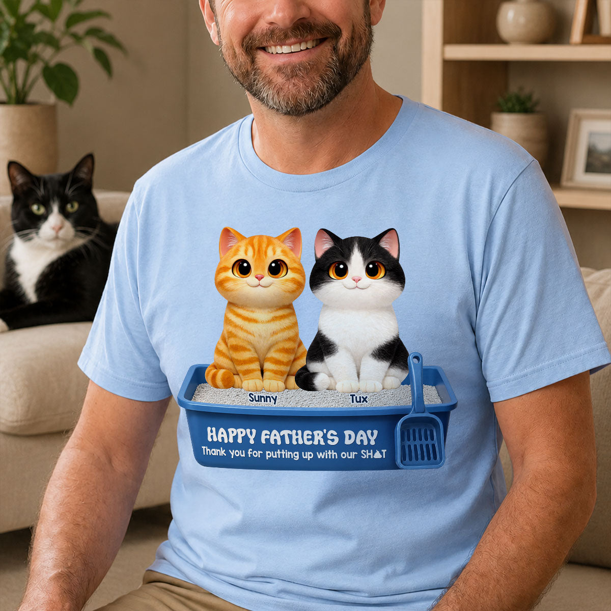 Cute Fluffy Cats Happy Father's Day Thanks For Feeding And Scooping Poo - Personalized Shirt - Funny Father's Day Gift For Cat Dad, Cat Lovers — Sport Grey