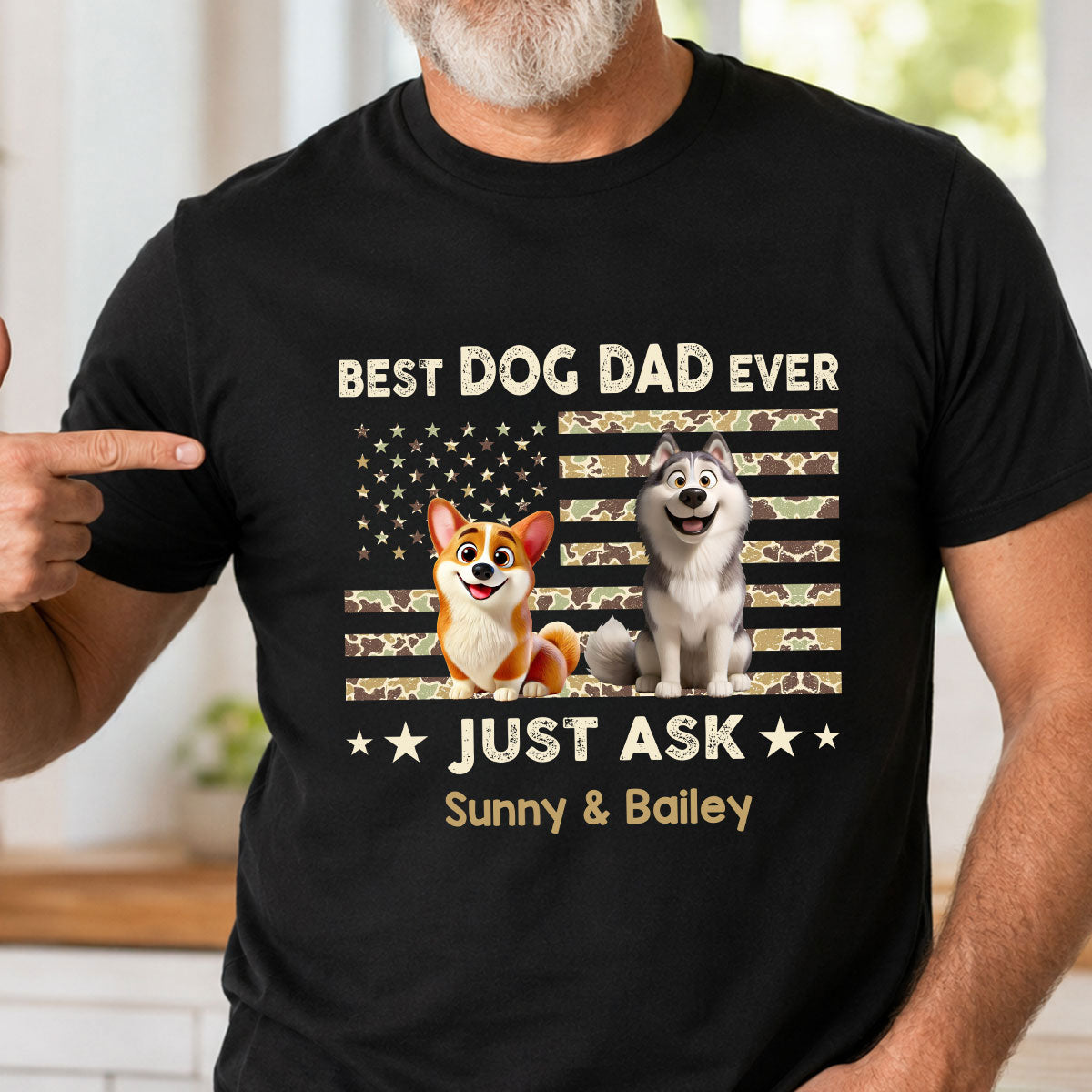 Best Dog Dad Ever Trendy Camouflage Pattern - Personalized Shirt - Father's Day Gift For Dog Dad, Dog Lovers — Black