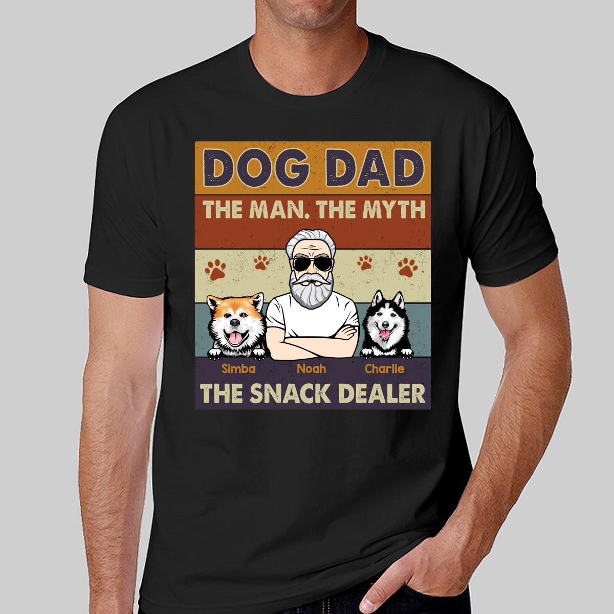 Dog Dad The Man The Myth The Snack Dealer Retro Personalized Shirt — Black