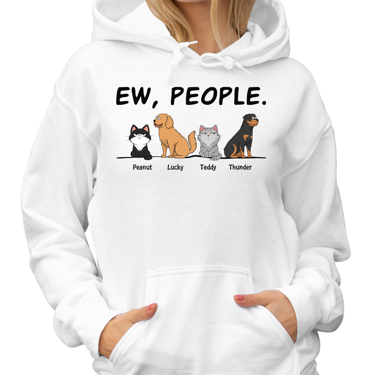 Ew People Funny Dogs Cats Cartoon Personalized Shirt — White