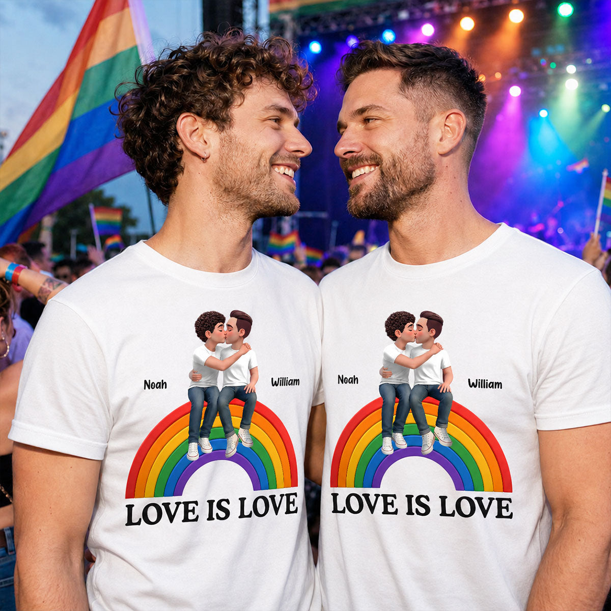 LGBT+ Paar Love Is Love - Personalisiertes Shirt - Partner-Shirts für Paare, Happy Pride Month — Weiß