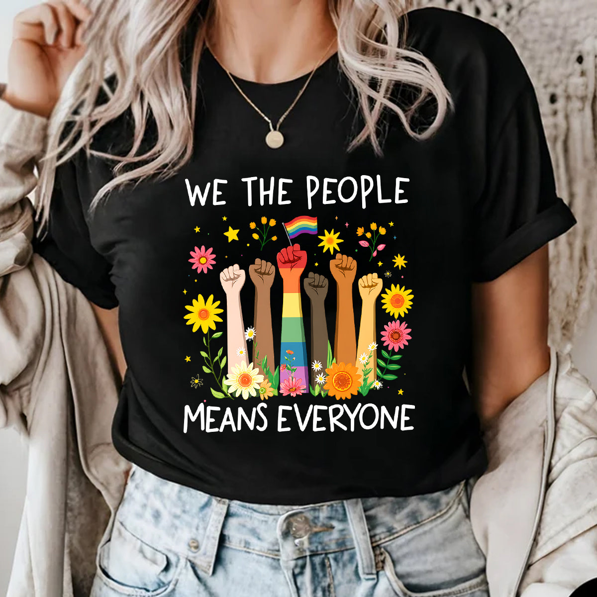 Camiseta del Orgullo LGBTQ We The People Means Everyone - Regalo para parejas, Feliz Mes del Orgullo — Negro