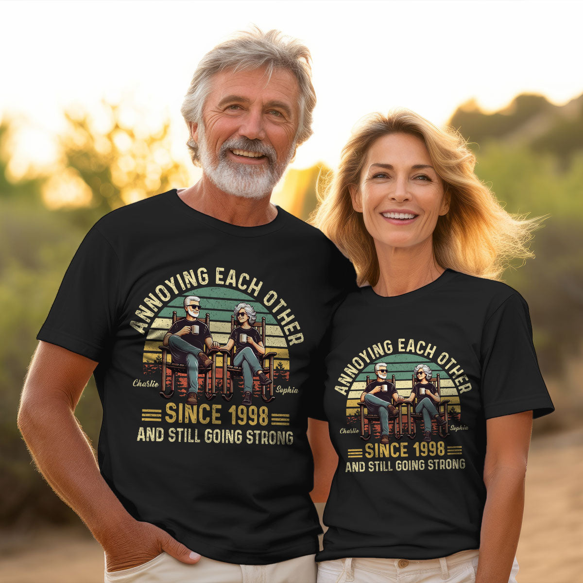 Old Couple Annoying Each Other And Still Going Strong, Funny Matching Tee Shirts for Couple, Gift for him, Gift for her — Black