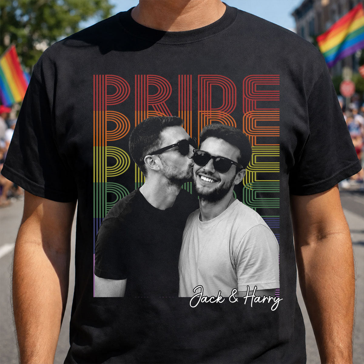 Retro Pride Bootleg Style LGBT+ Couple - Personalized Shirt - Gift For Couple, Happy Pride Month β Black