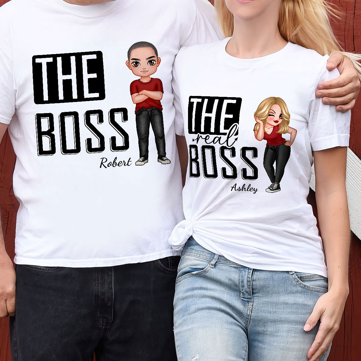 The Boss The Real Boss Funny Valentine's Day Gift For Couple Personalized Matching Shirts [Set of 2 Shirts] — White