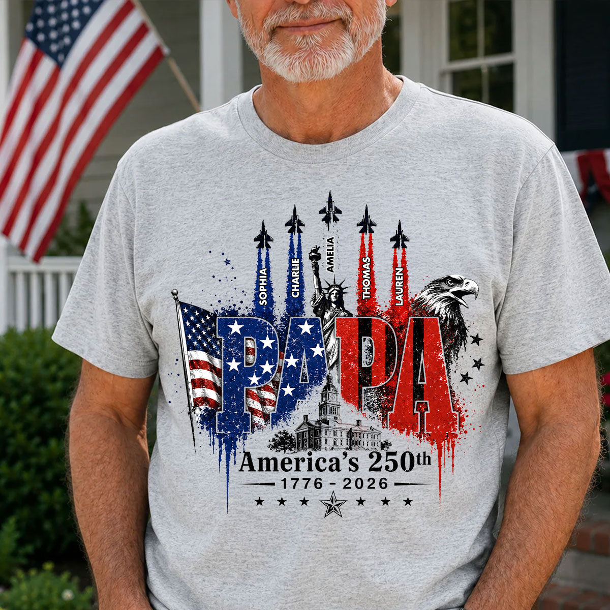 Patriotic Grandpa USA 250th Anniversary - Personalized Shirt - Father's Day Gift For Dad, Grandpa, Husband — Sport Grey