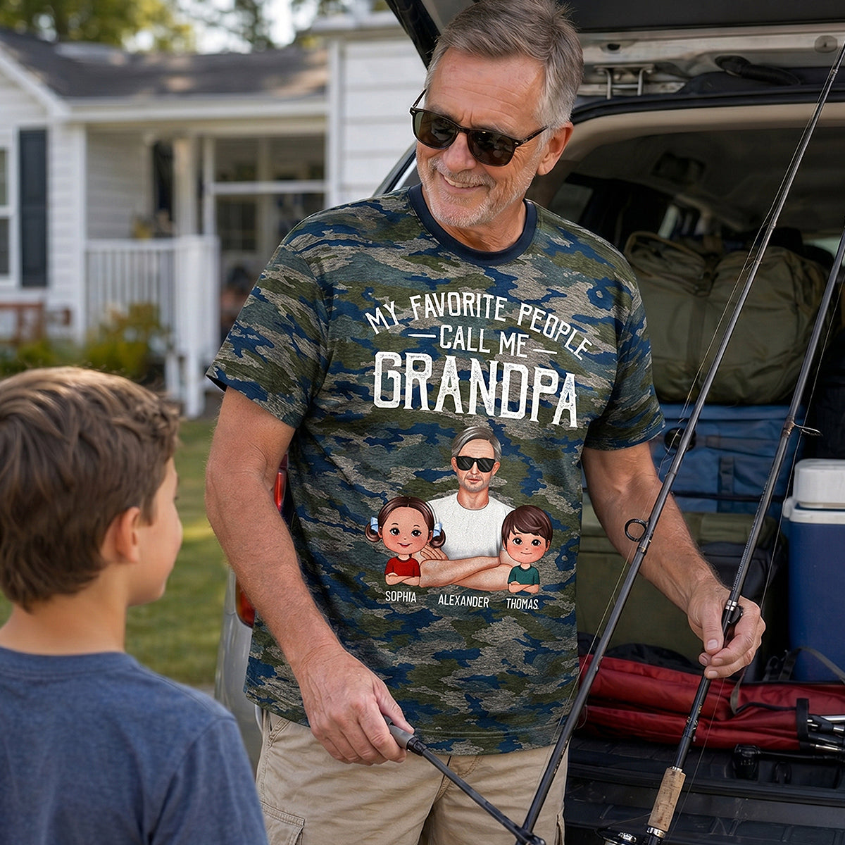 My Favorite People Call Me Grandpa Camo Pattern - Personalized Shirt - Father's Day Gift For Husband, Dad, Grandpa — Sport Grey