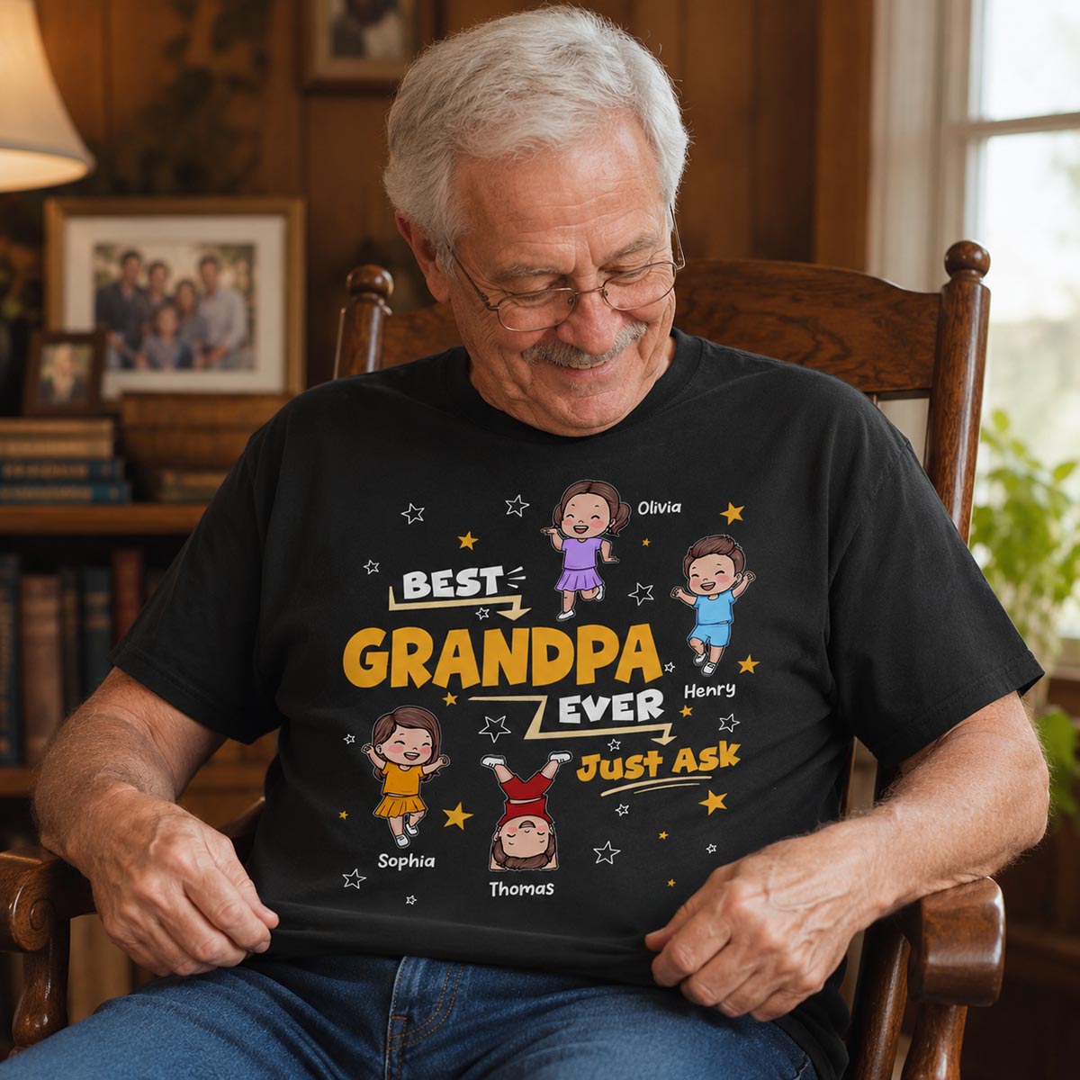 El Mejor Papá y Abuelo, Pregúntale Lindos Niños Animados - Camiseta Personalizada — Negro
