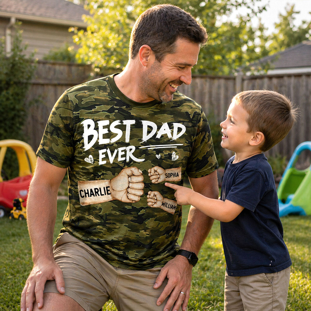 Best Dad Ever Fist Bump Camo Pattern - Personalized Shirt - Father's Day Gift For Husband, Dad, Grandpa — Light Blue