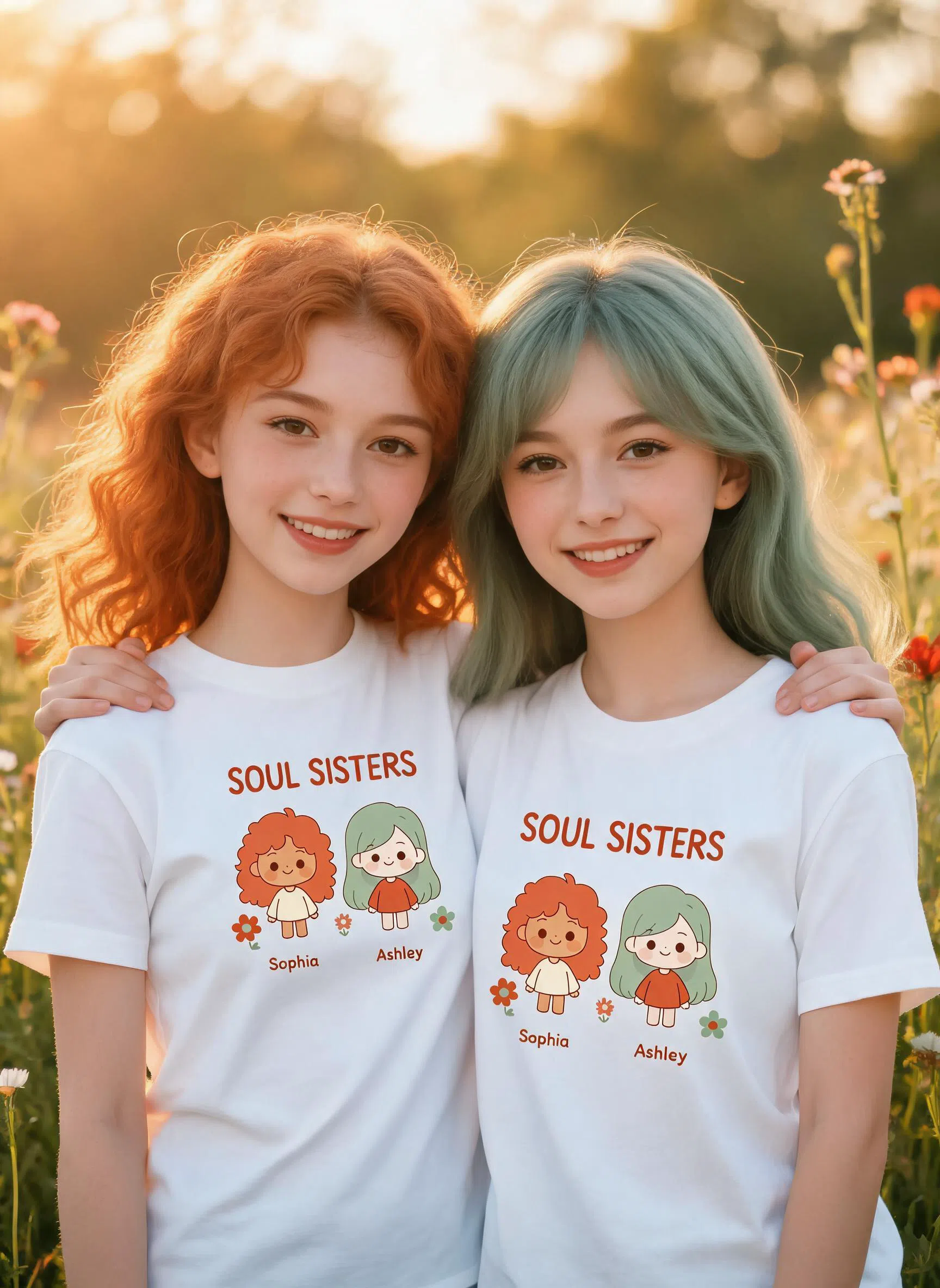 Soul Sisters Personalized Boho Shirt - Custom Photo & Names Gift for Best Friends — White