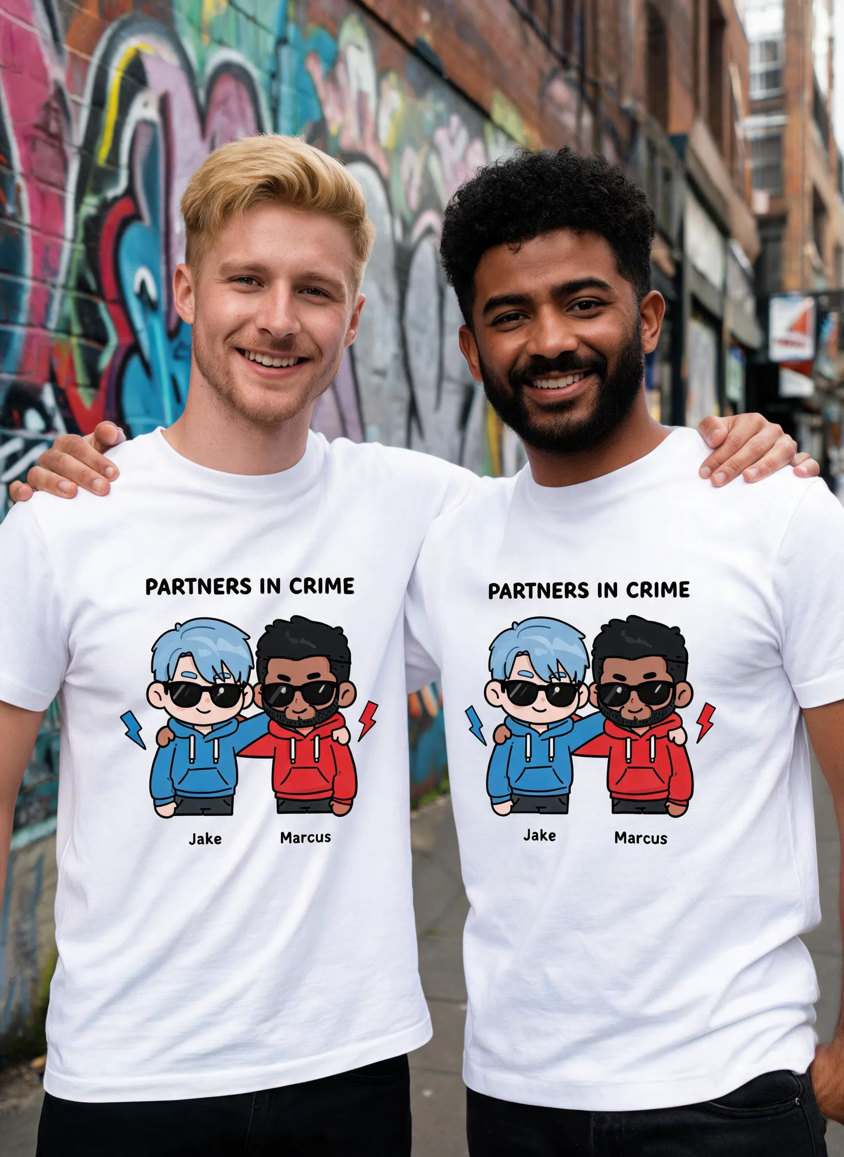Partners In Crime Personalized Matching Shirt - Custom Photo & Names Gift for Best Friends — White