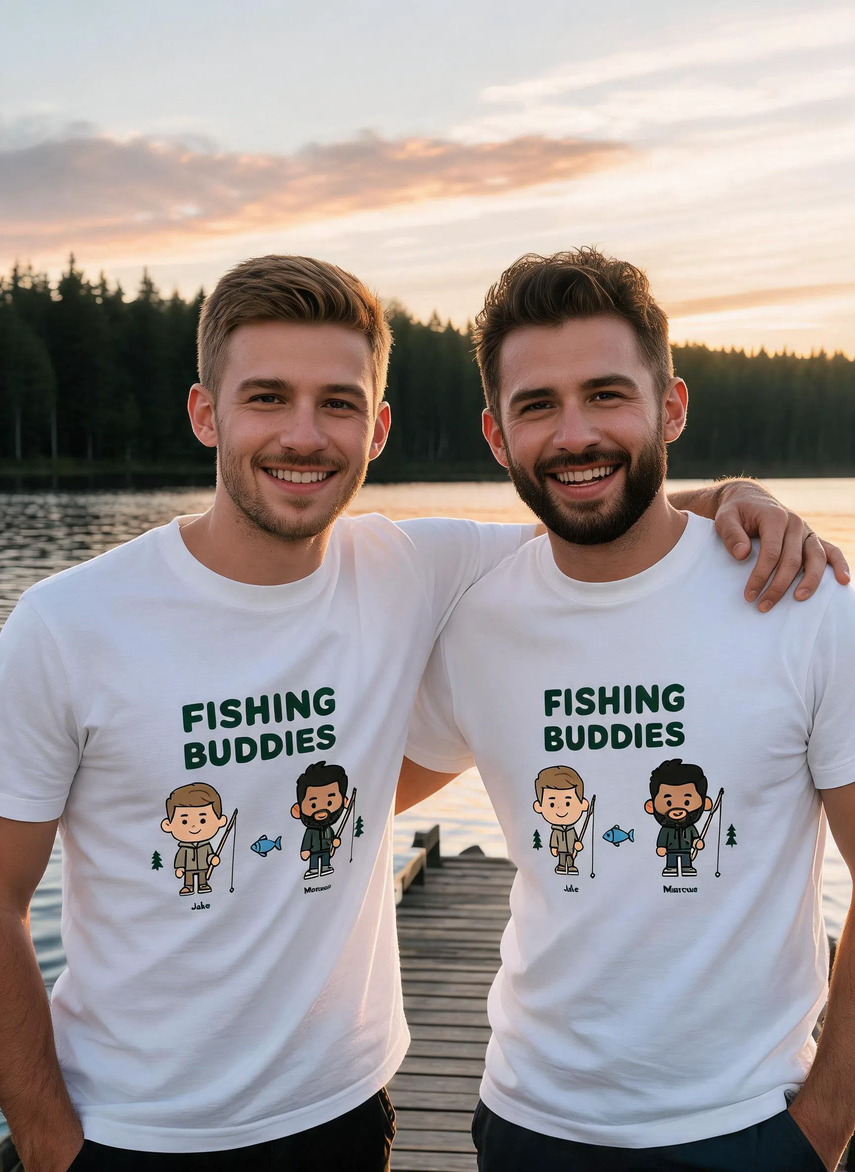 Fishing Buddies Personalized Shirt - Custom Photo & Names Gift for Best Friends & Dad — White