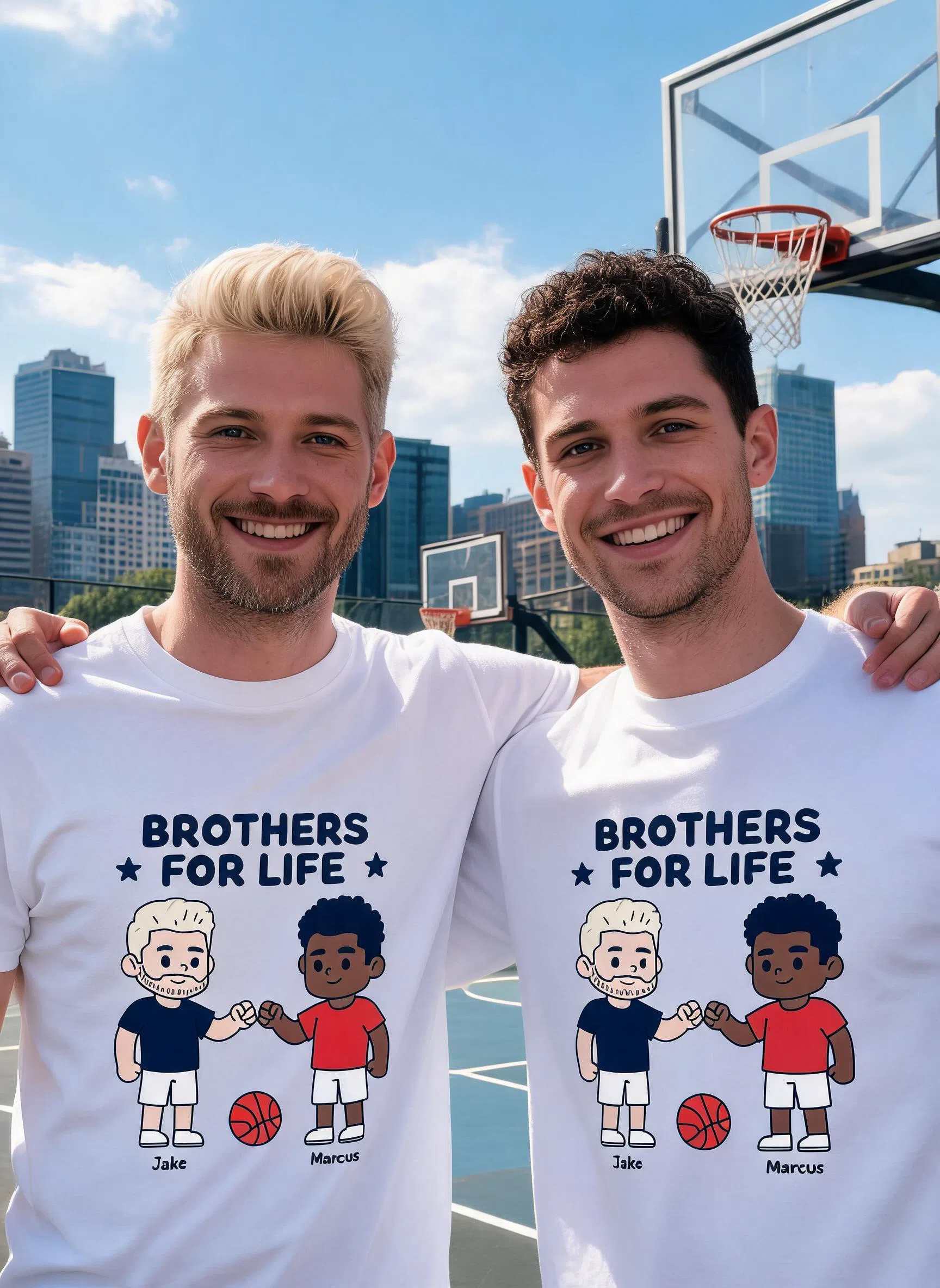 Brothers For Life Personalized Basketball Shirt - Custom Photo & Names Gift for Brothers & Best Friends — White